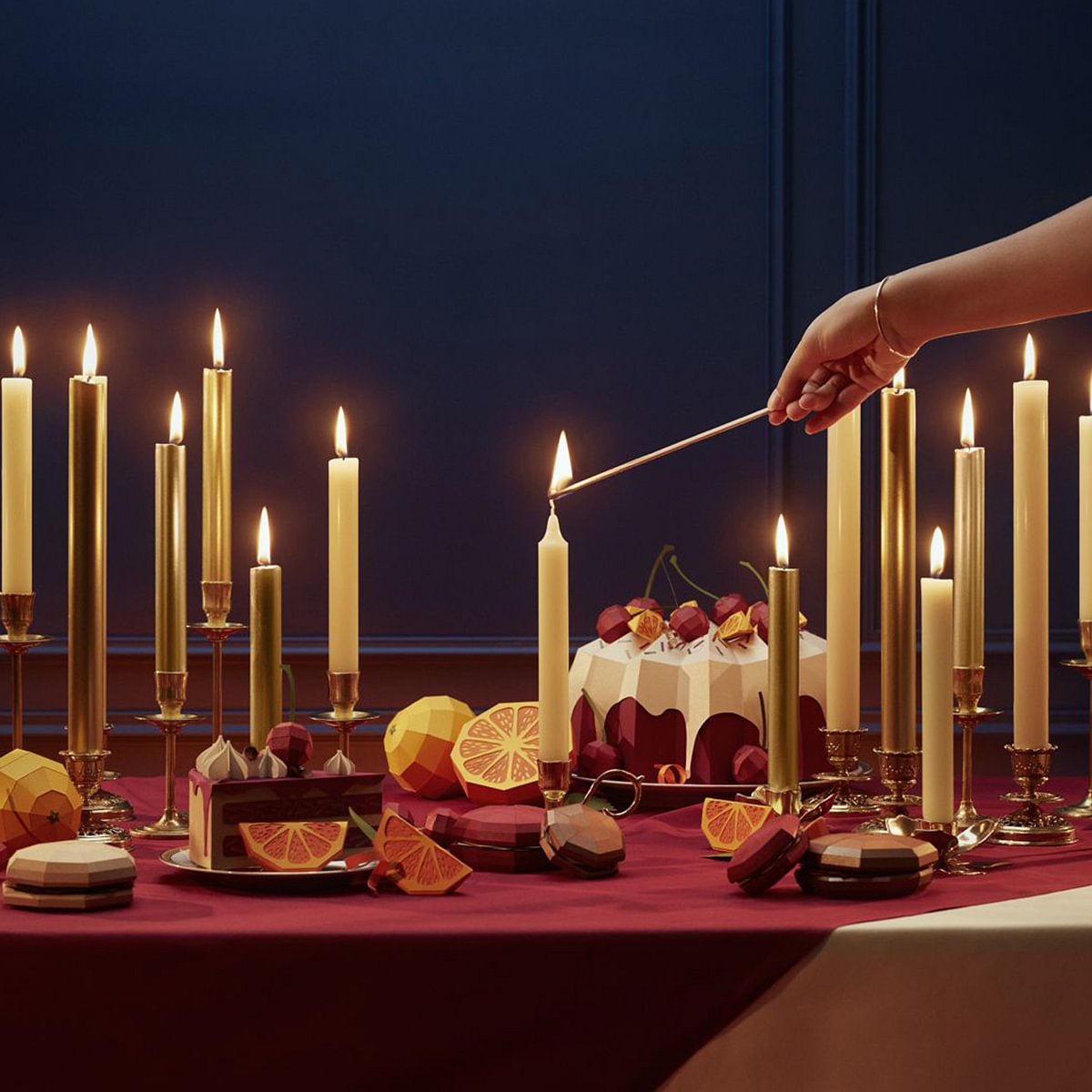 Madeleine Non Scented Taper Candles Stone S/6