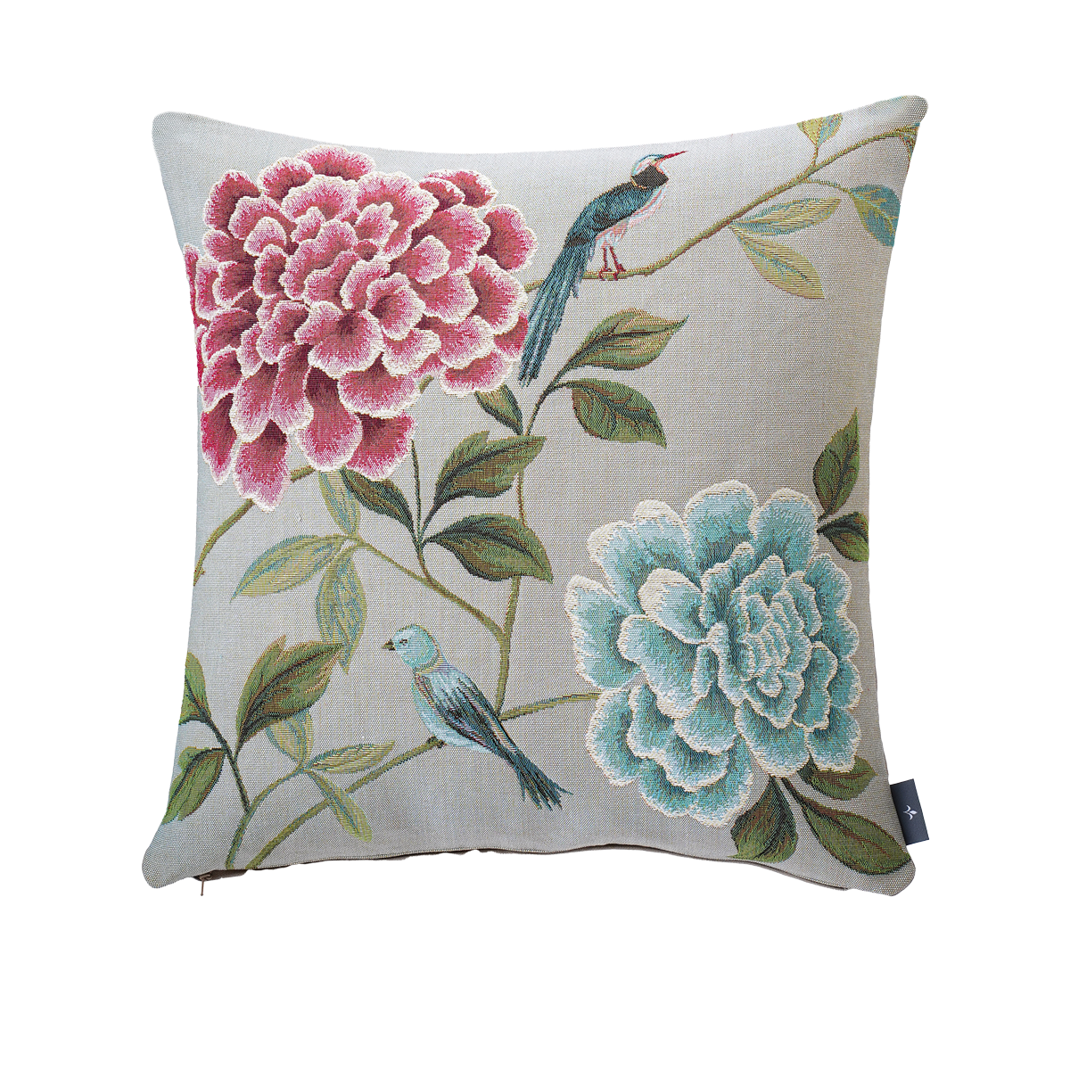 Blue Birds Flowers Tapestry Cushion Cover