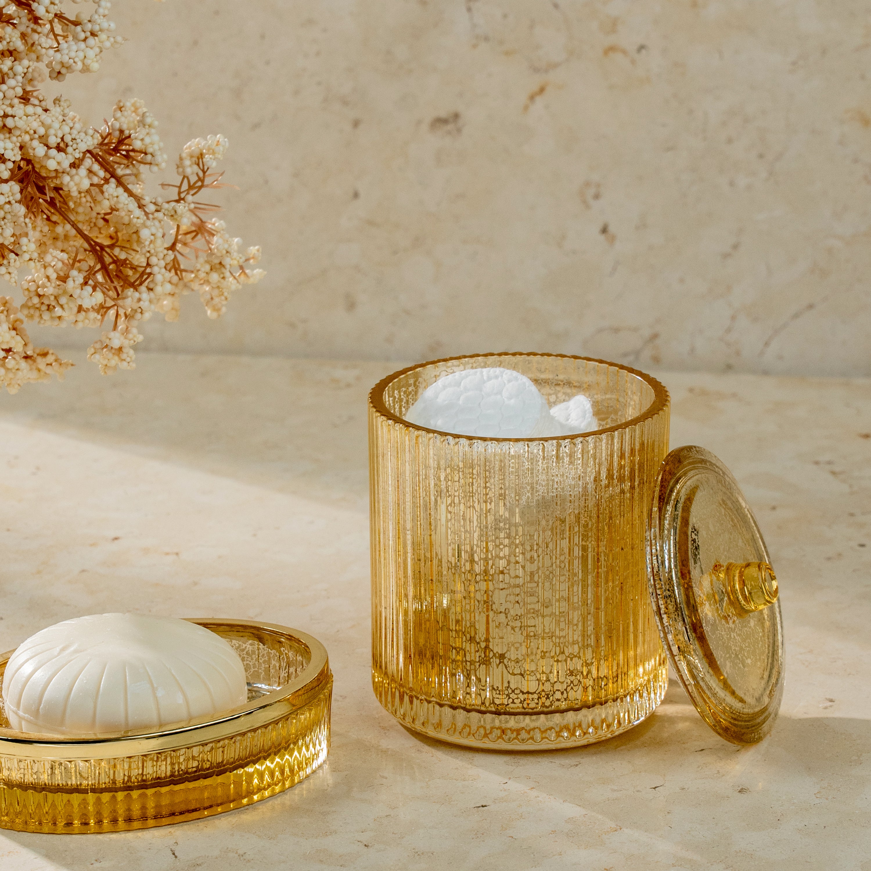 Ridged Gold Cotton Jar
