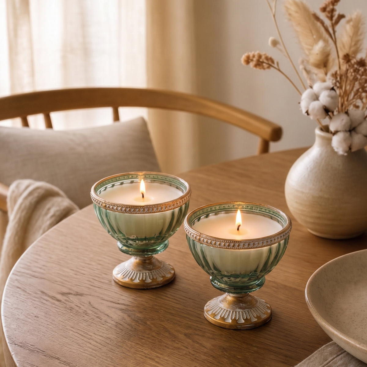 Reeded Fern Moss Candle S/2