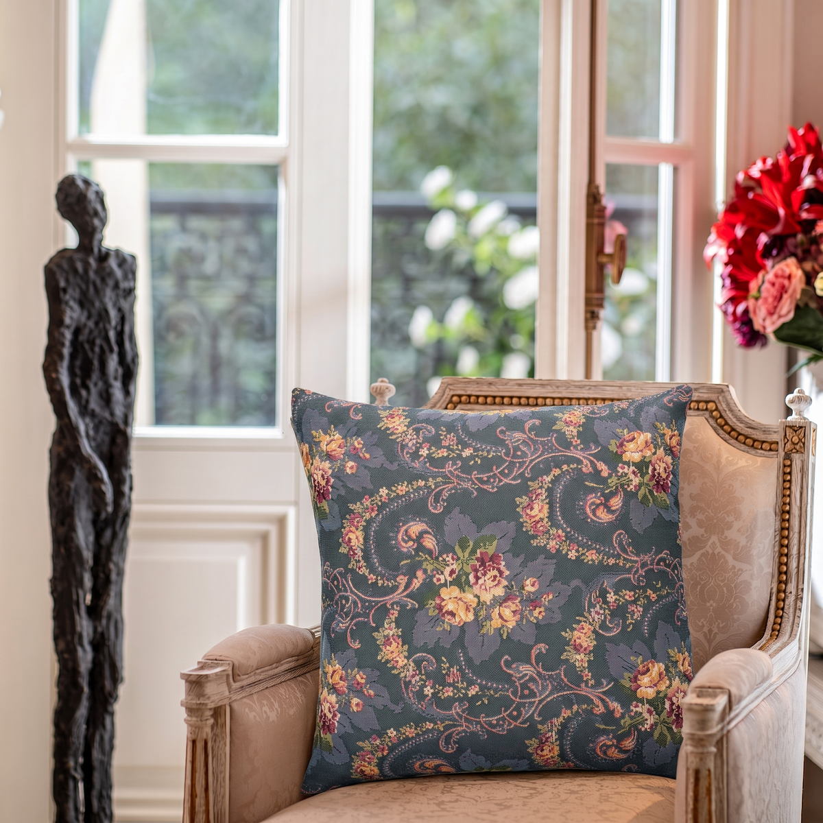 Arabesques And Bouquet Decorative Cushion