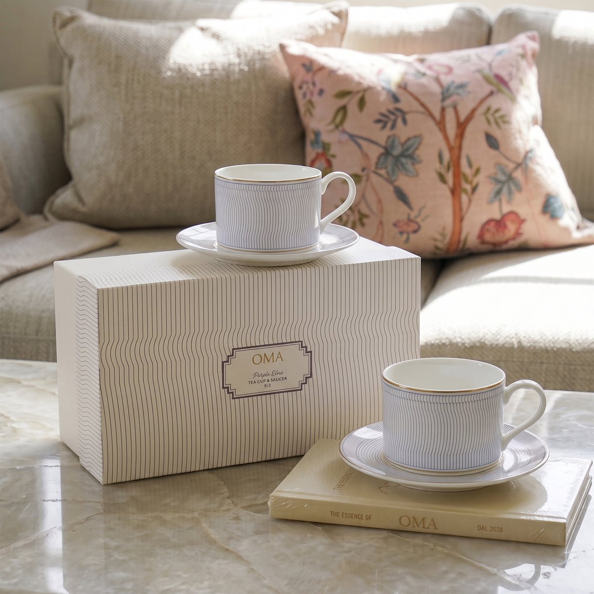 Purple Line Tea Cup & Saucer S/2