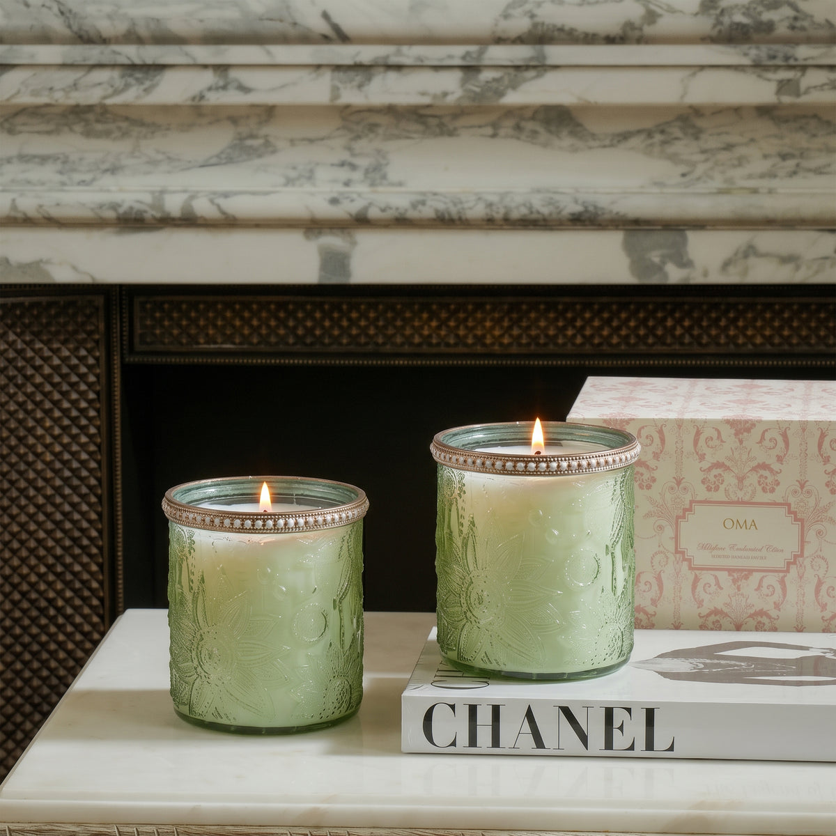 Bezel Fern Moss Scented Candle S/2