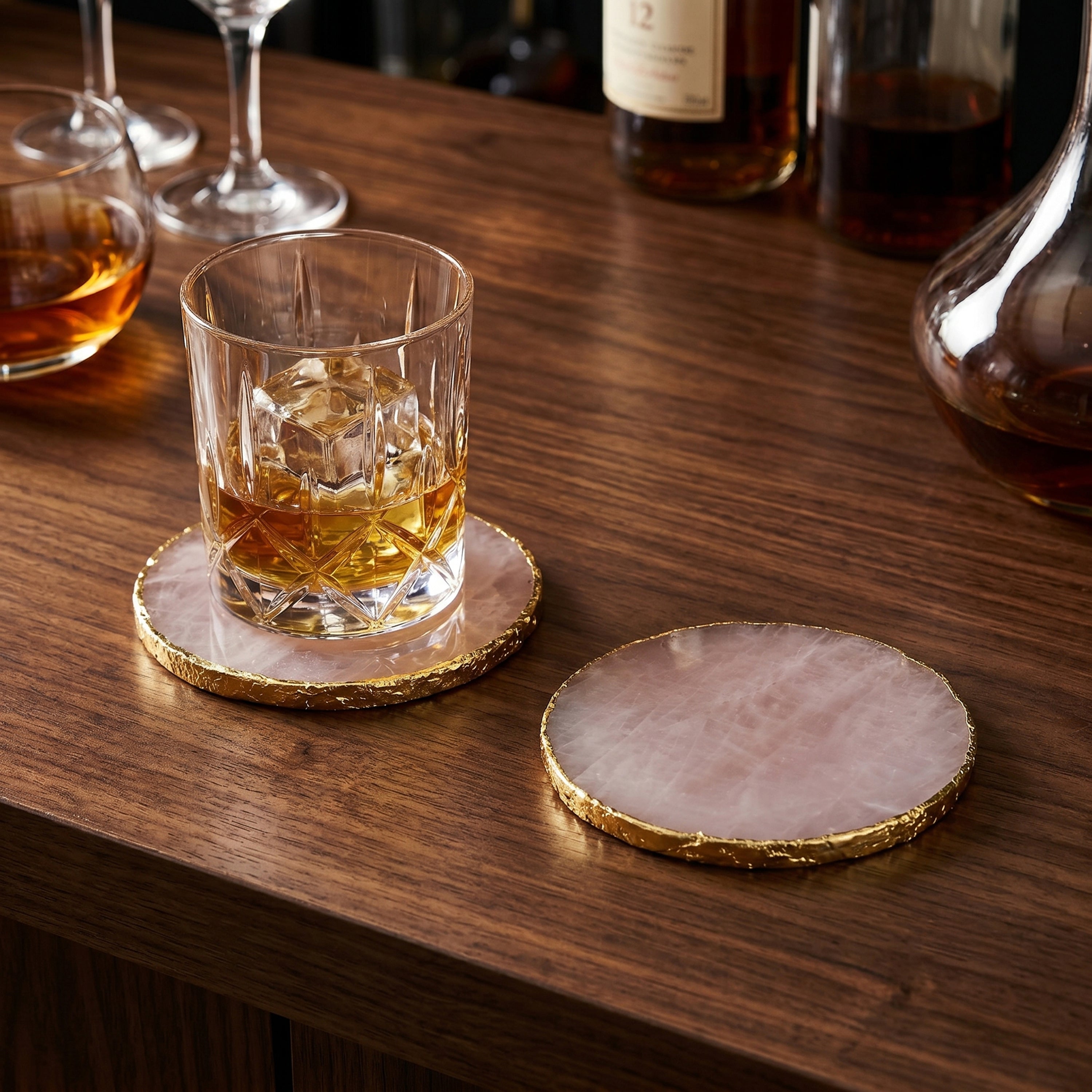 Drip Rose Quartz Coaster S/2