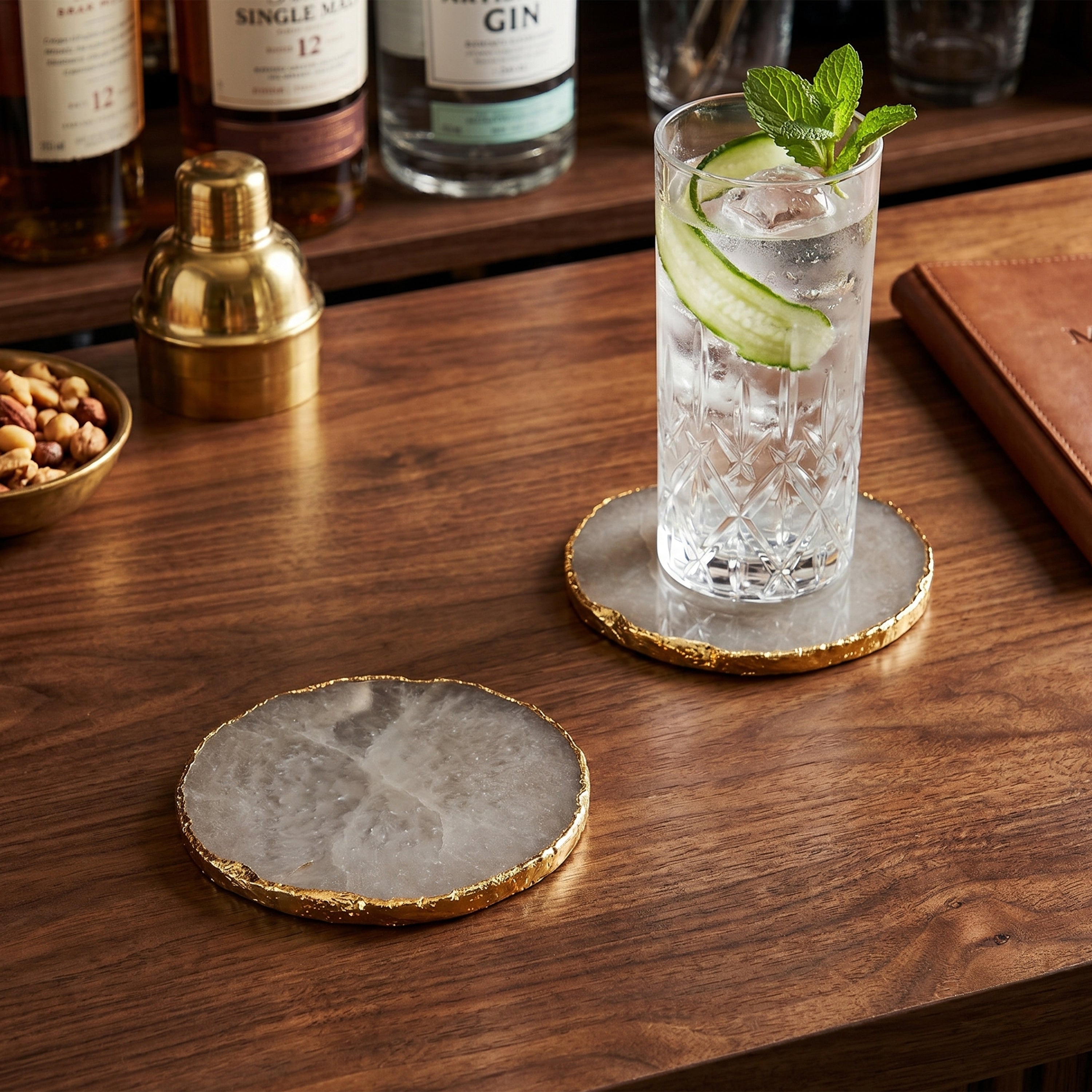 Drip Smoky Quartz Coaster S/2