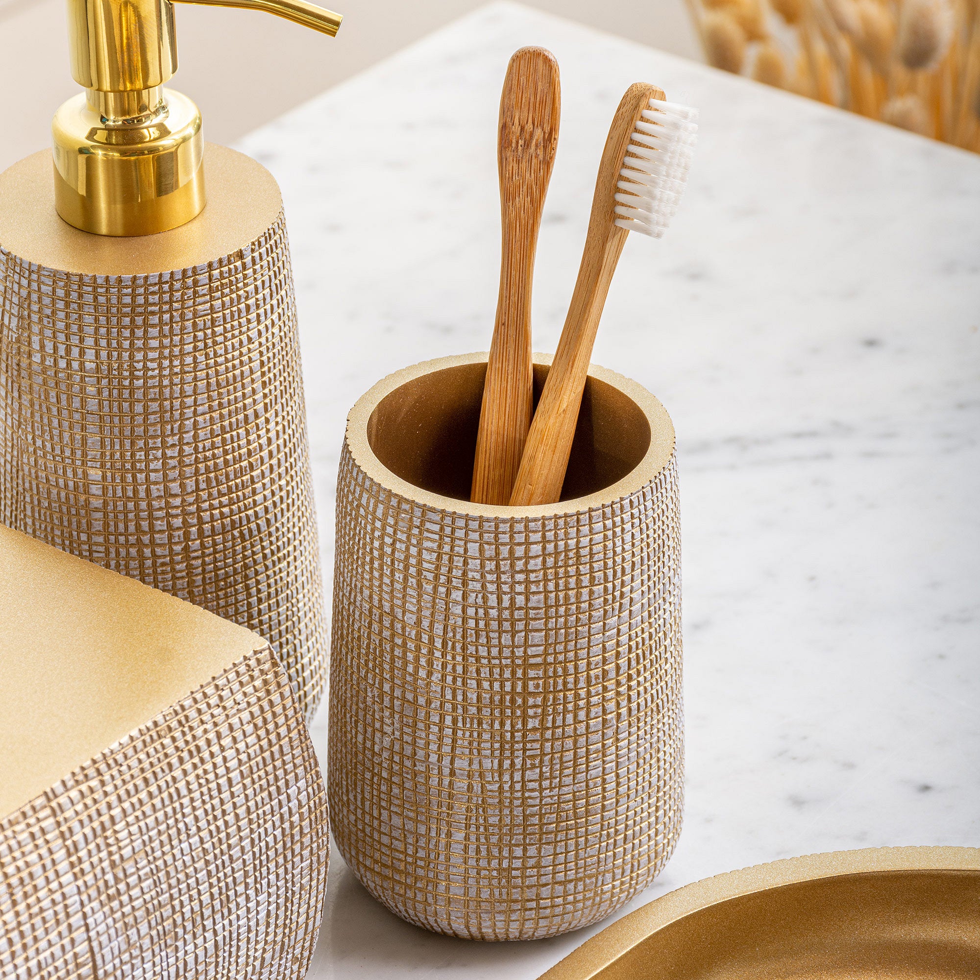 Woven Gold Bath Tumbler