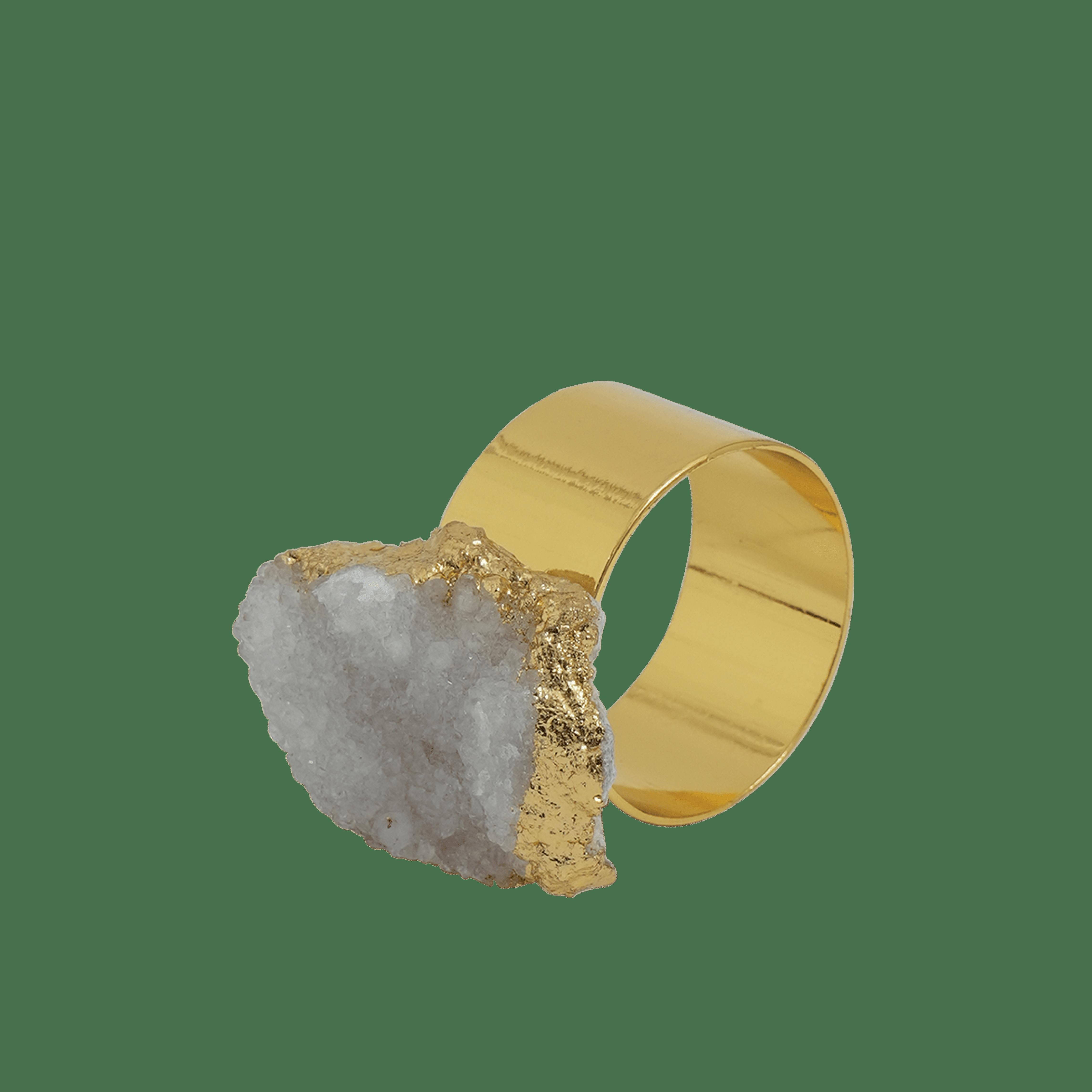 Gilded Napkin Ring Aura Green Geode S/4