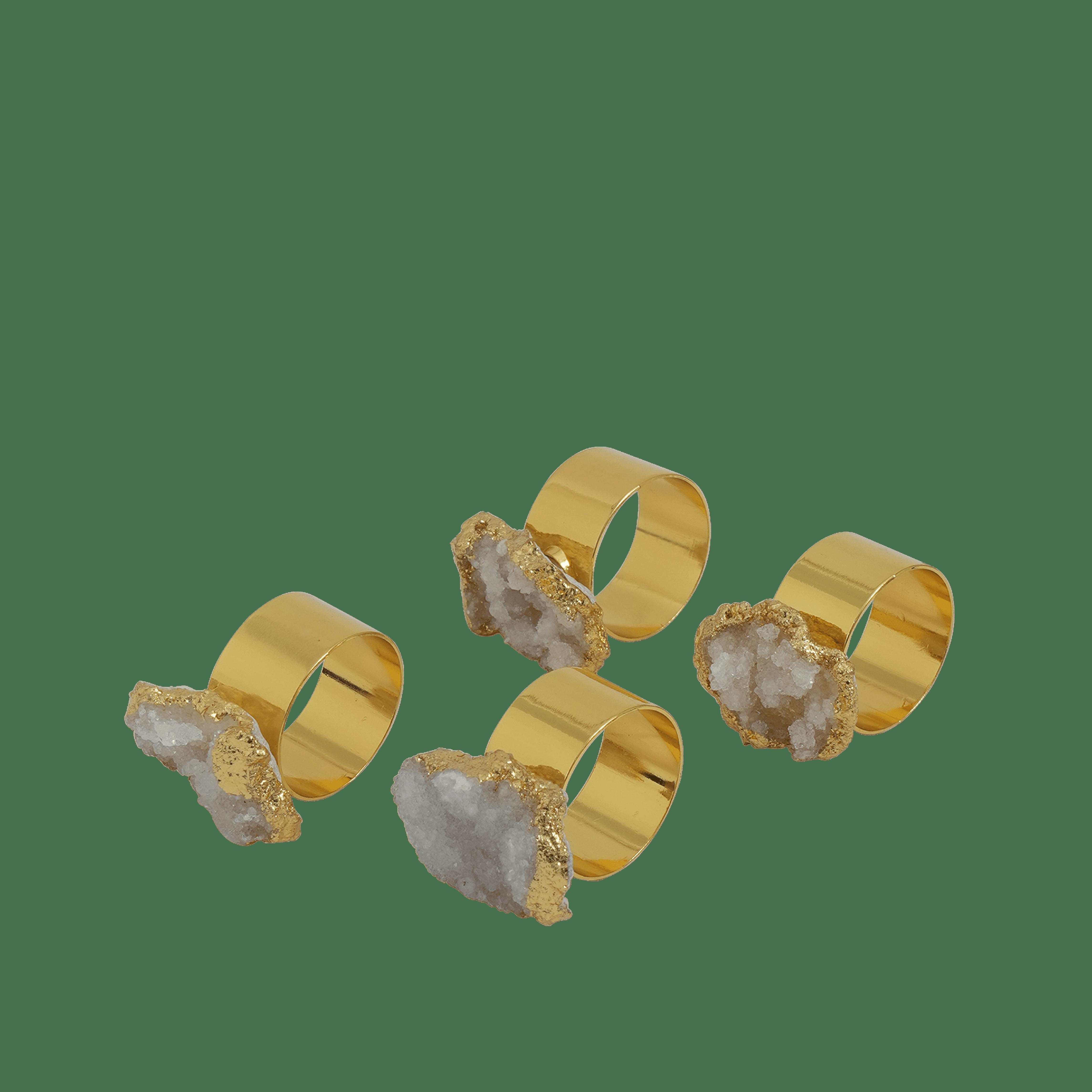 Gilded Napkin Ring Aura Green Geode S/4