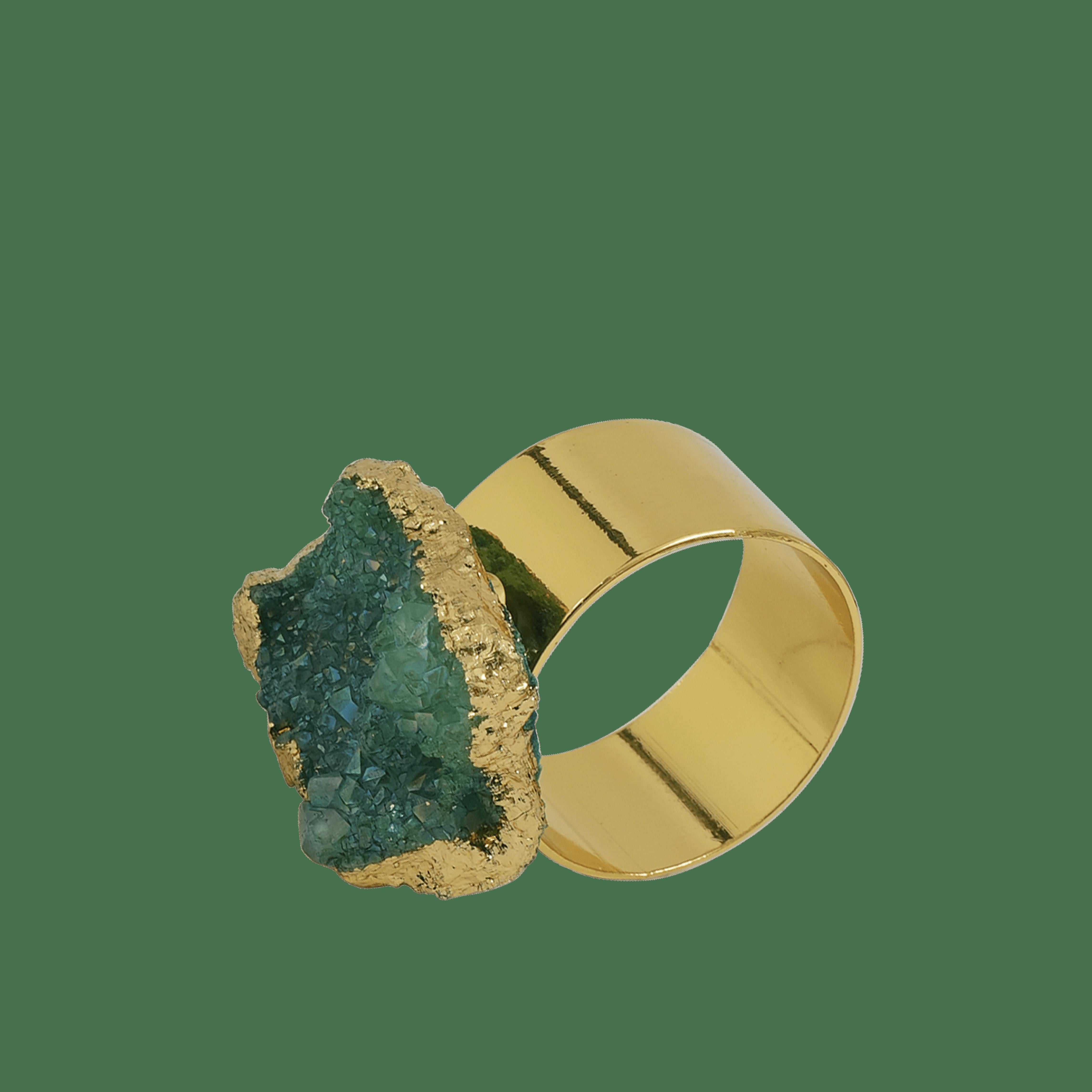 Gilded Napkin Ring Aura Green Geode S/4