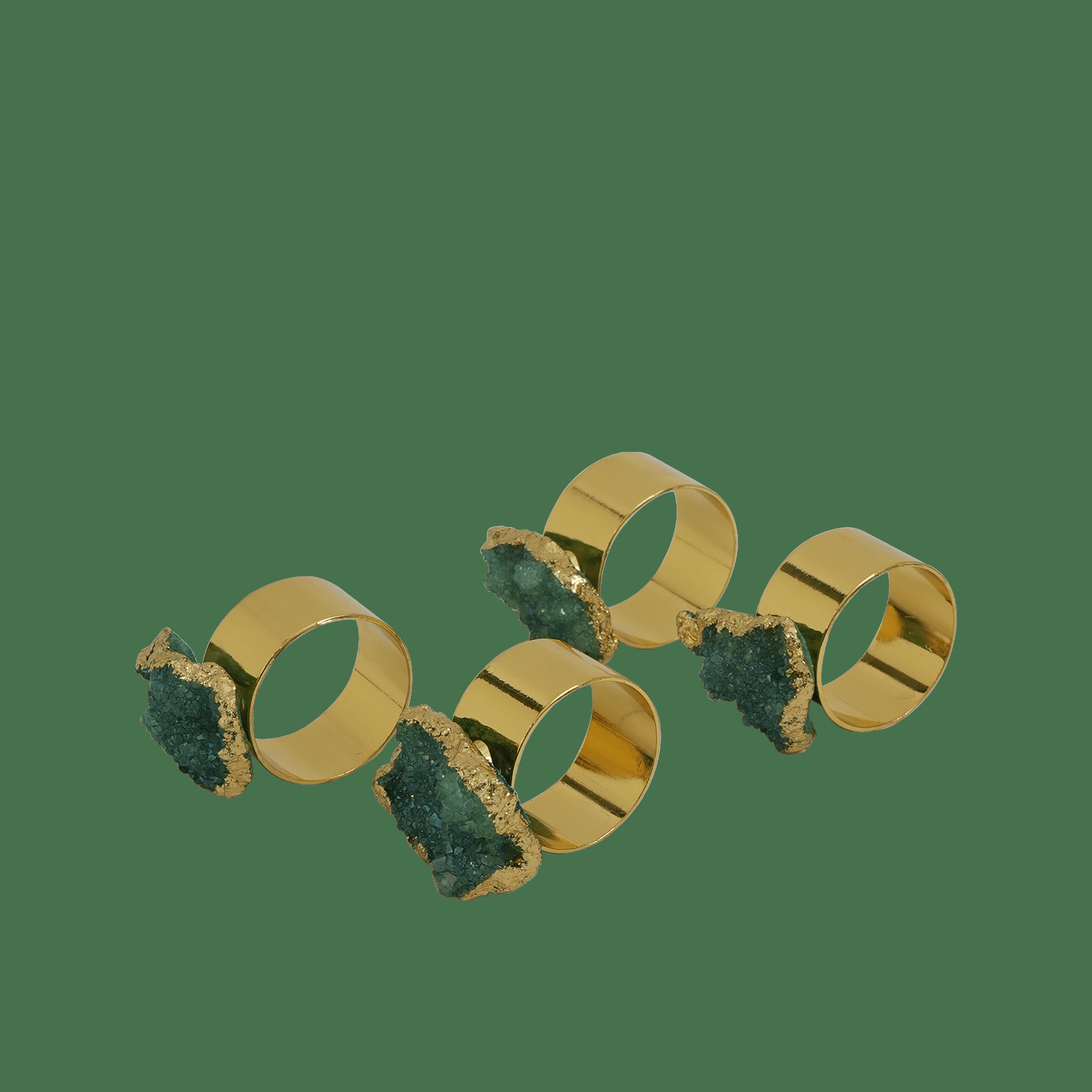 Gilded Napkin Ring Aura Green Geode S/4