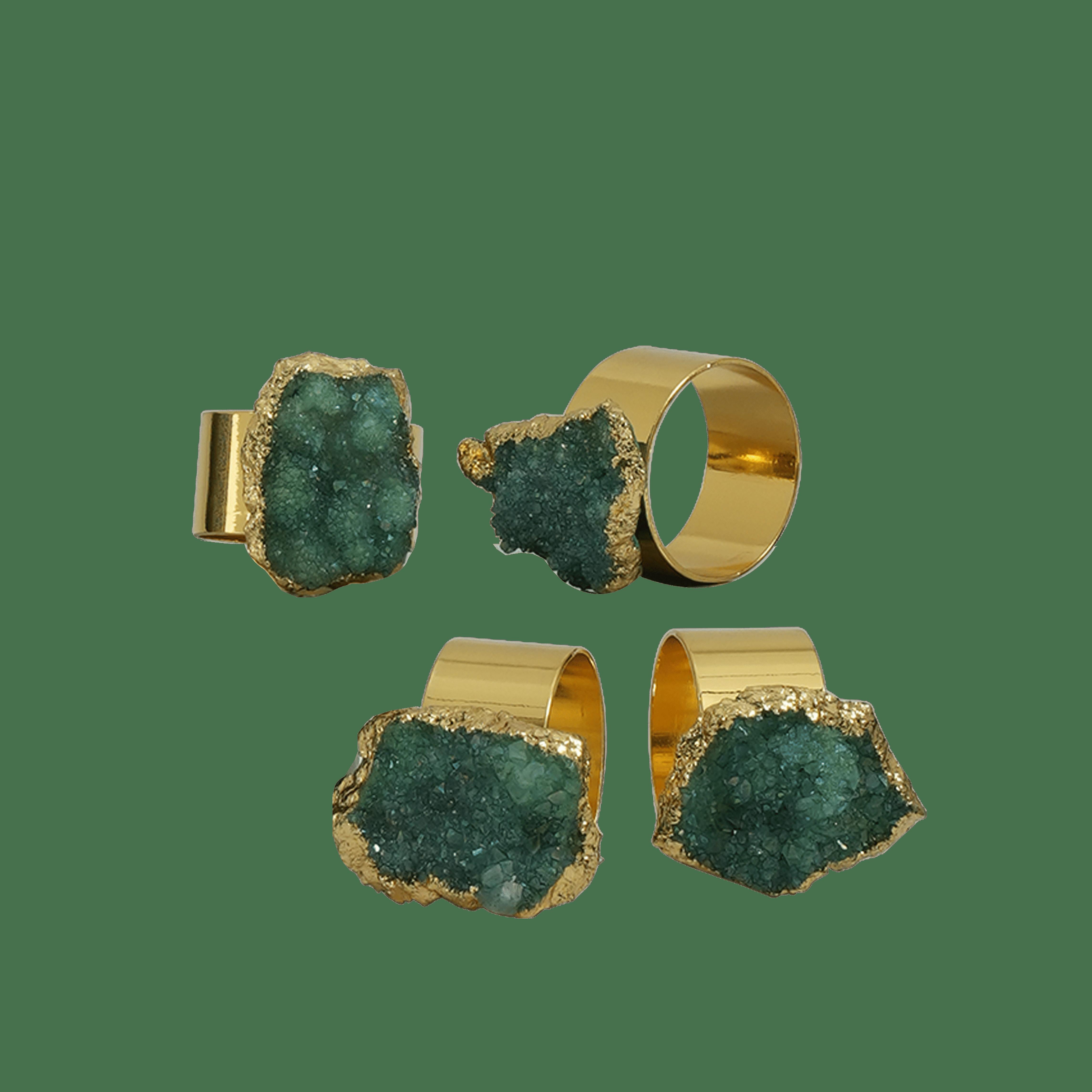 Gilded Napkin Ring Aura Green Geode S/4