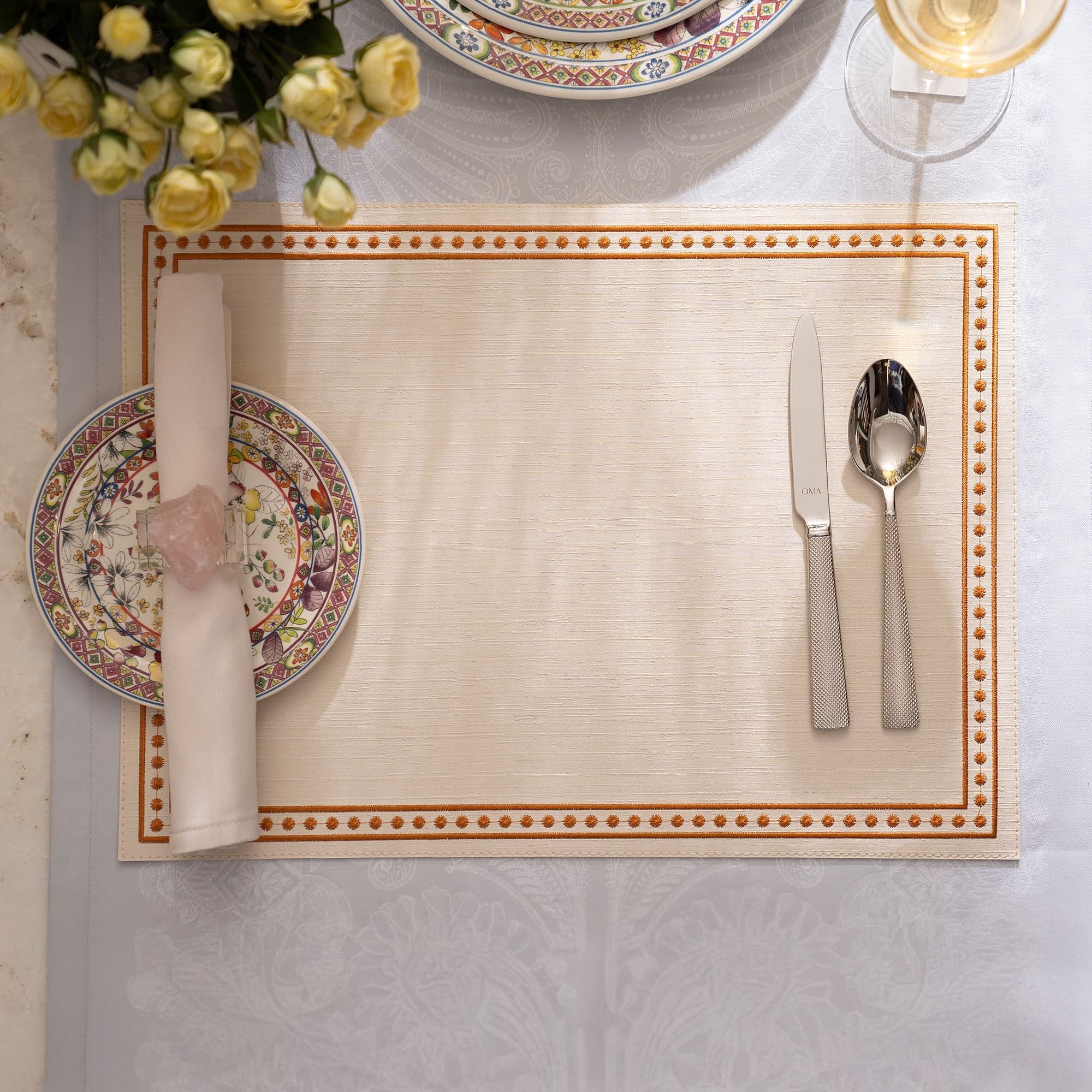Silk Line Dot Embroided Placemat