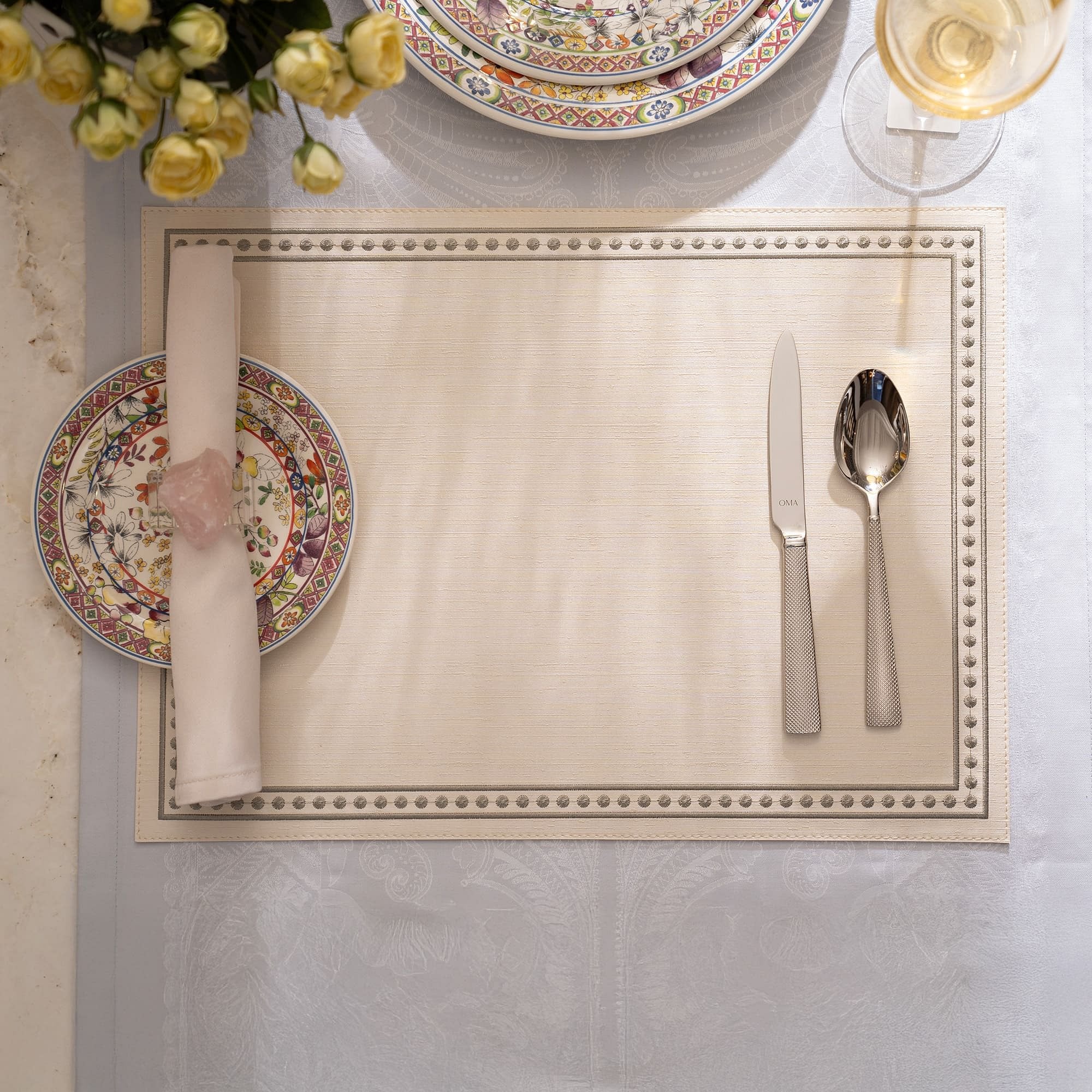 Silk Line Dot Embroided Placemat