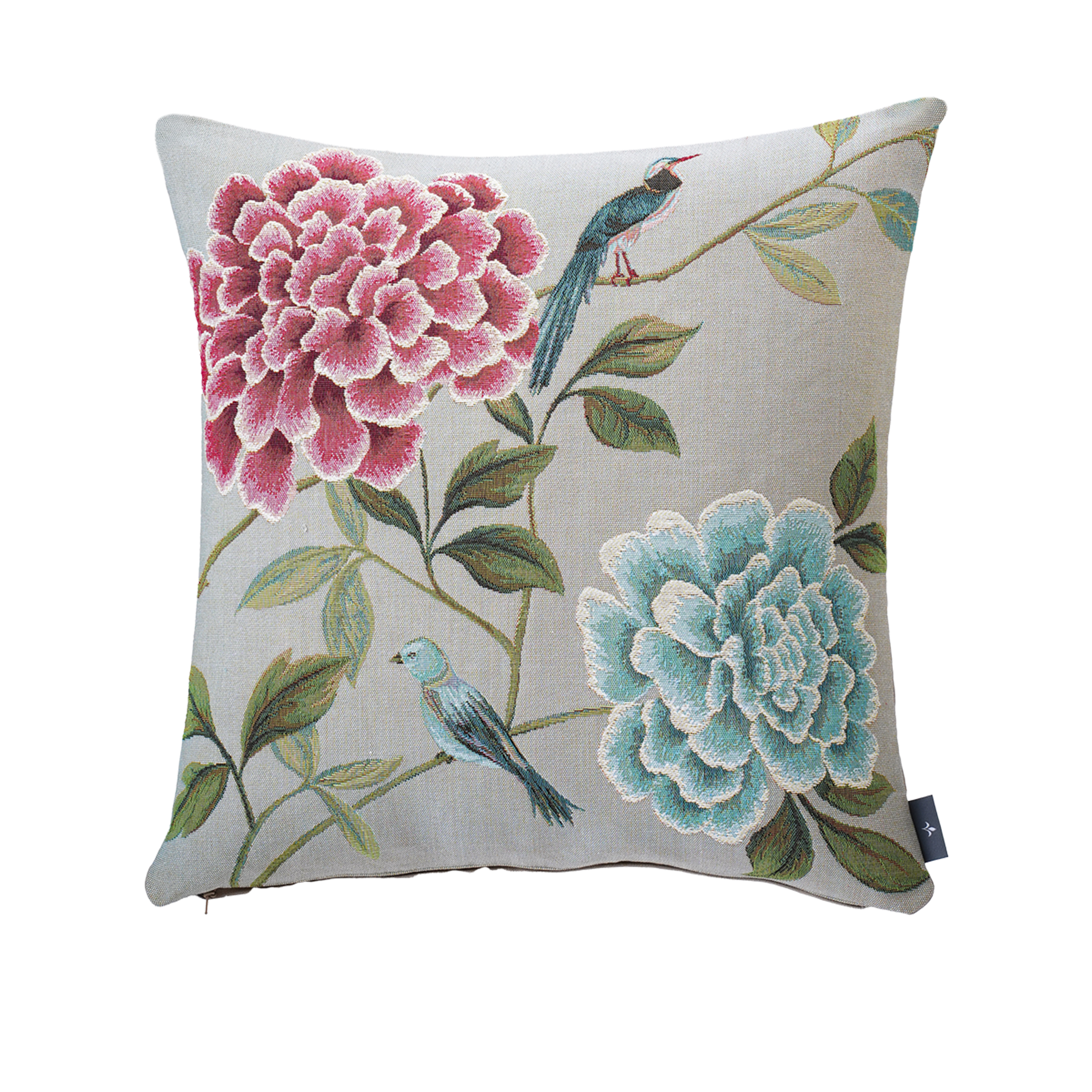 Blue Birds Flowers Tapestry Cushion Cover
