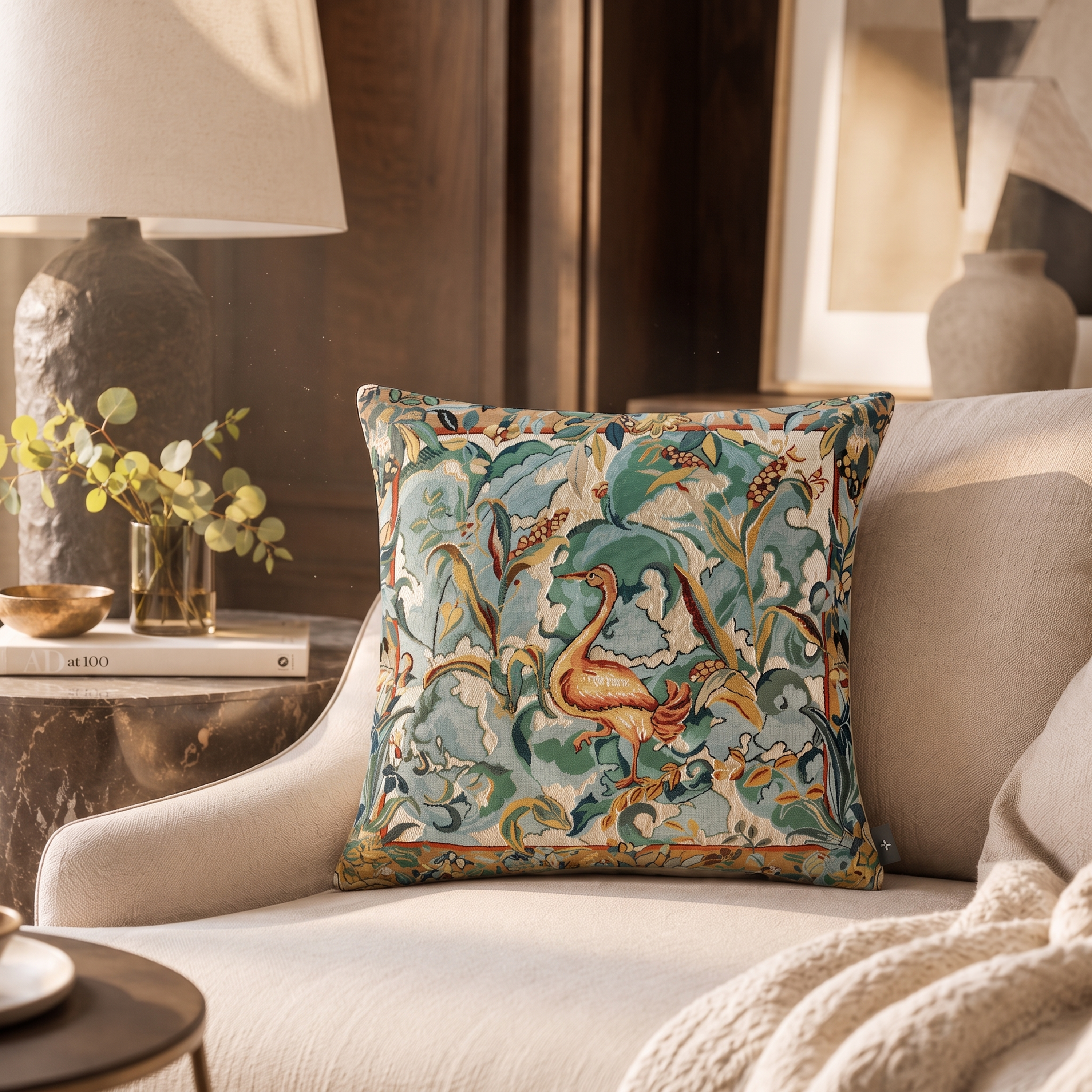 Heron with Aristoloches Foliage Cushion Cover