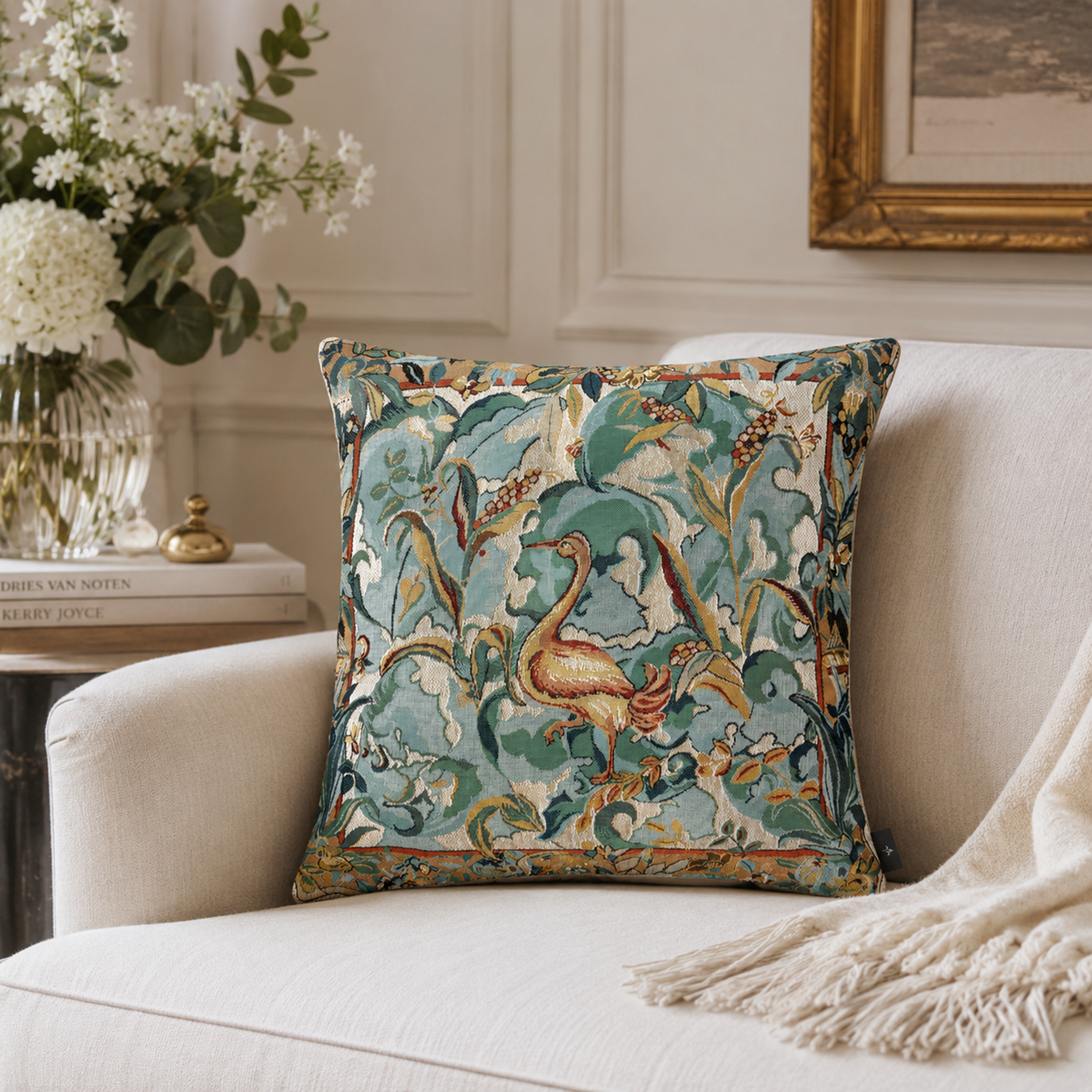 Heron with Aristoloches Foliage Cushion Cover