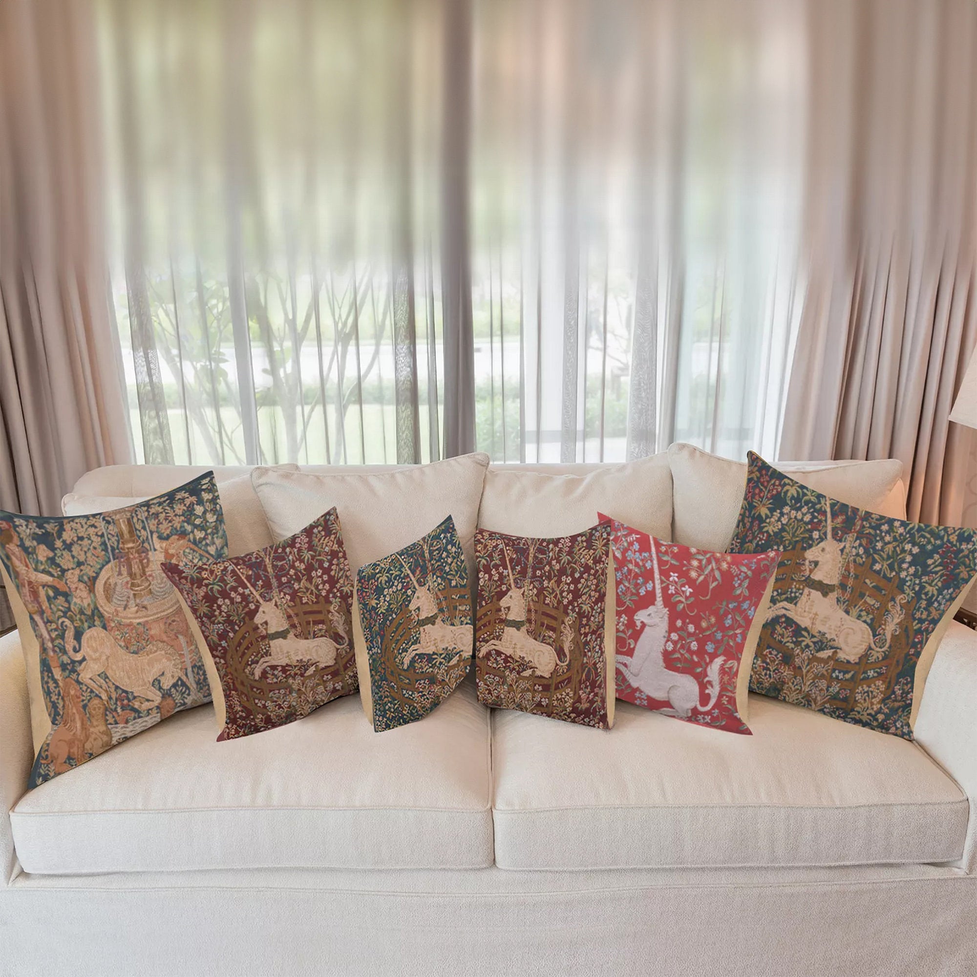 Unicorn floral tapestry cushion cover