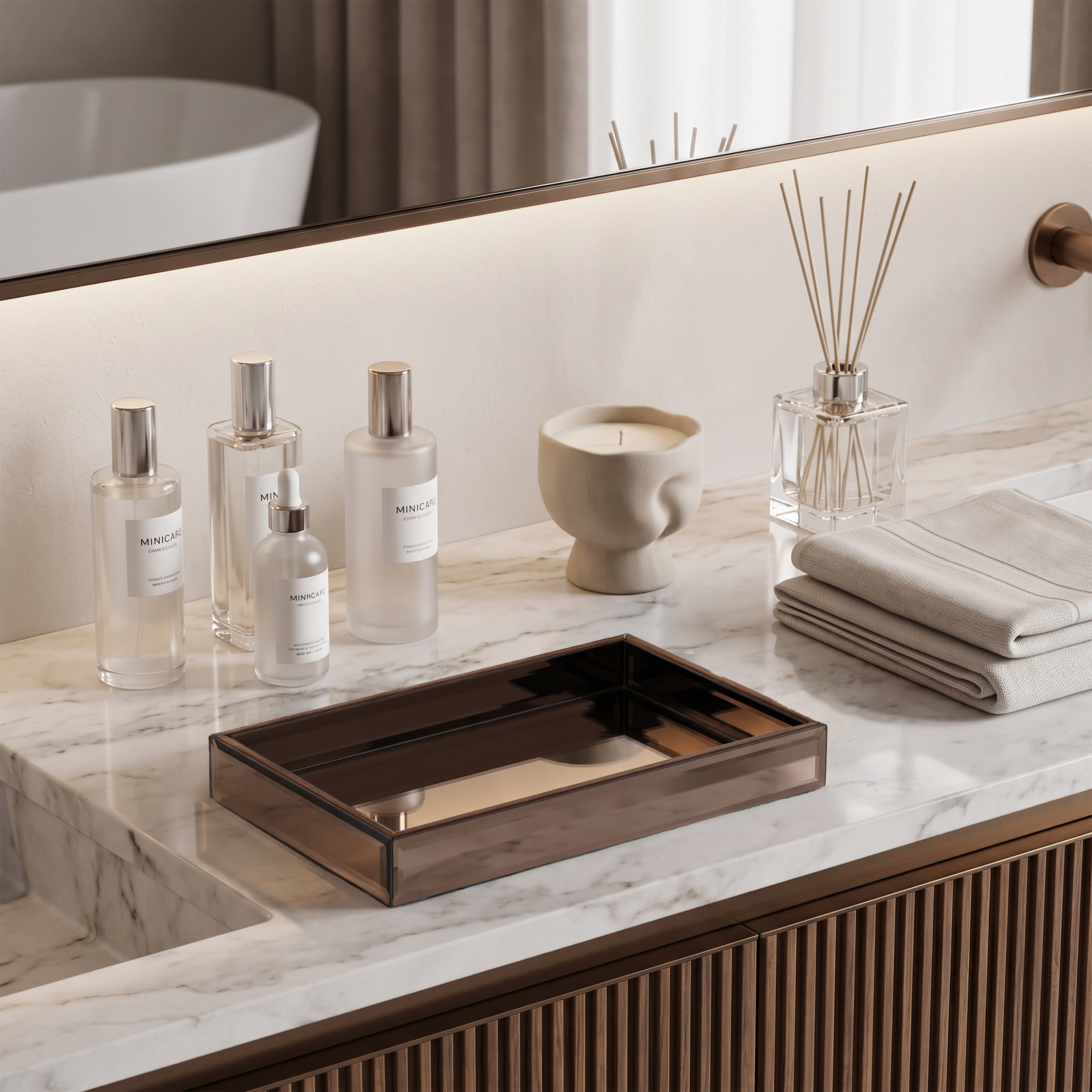 Brown Mirror Vanity Tray