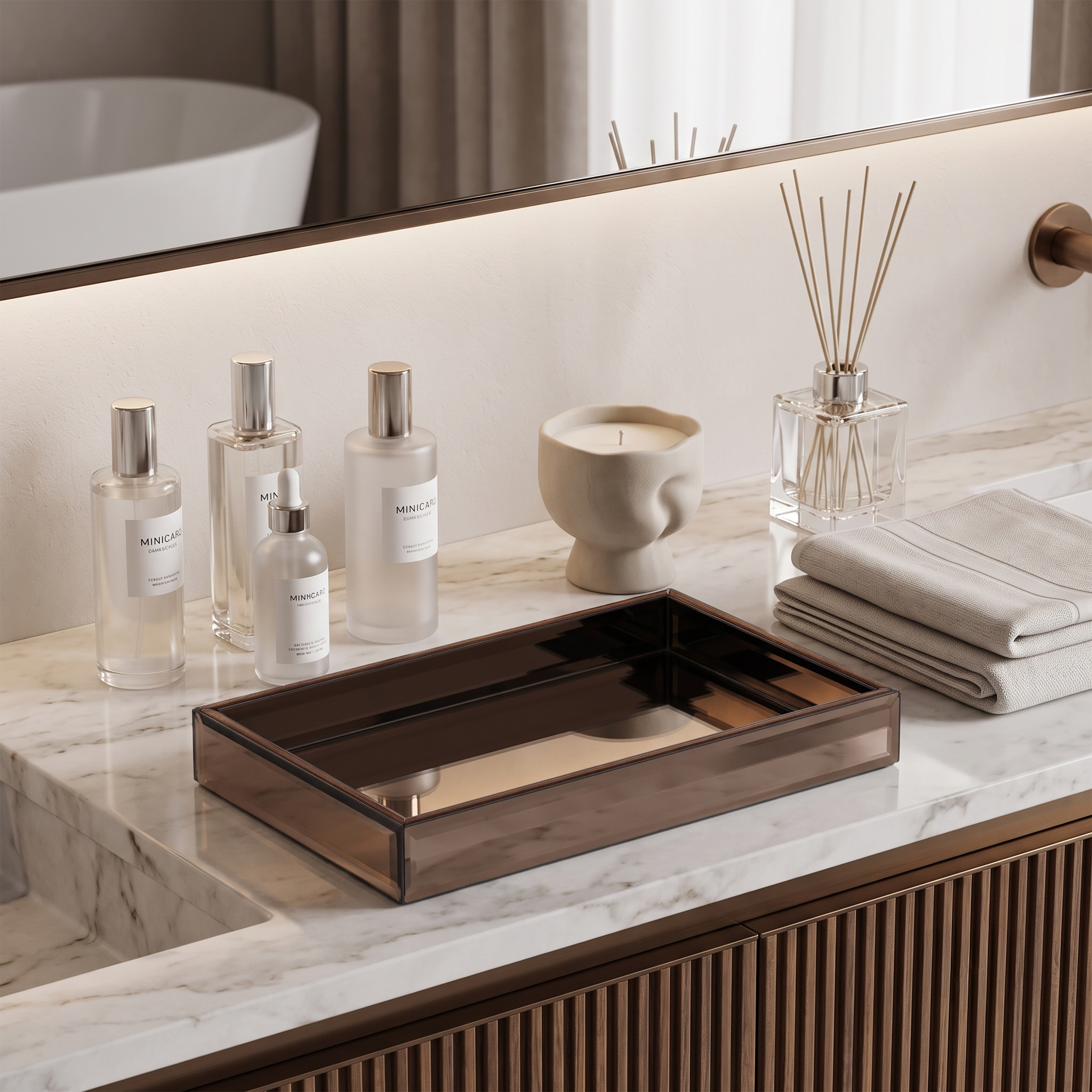 Brown Mirror Vanity Tray