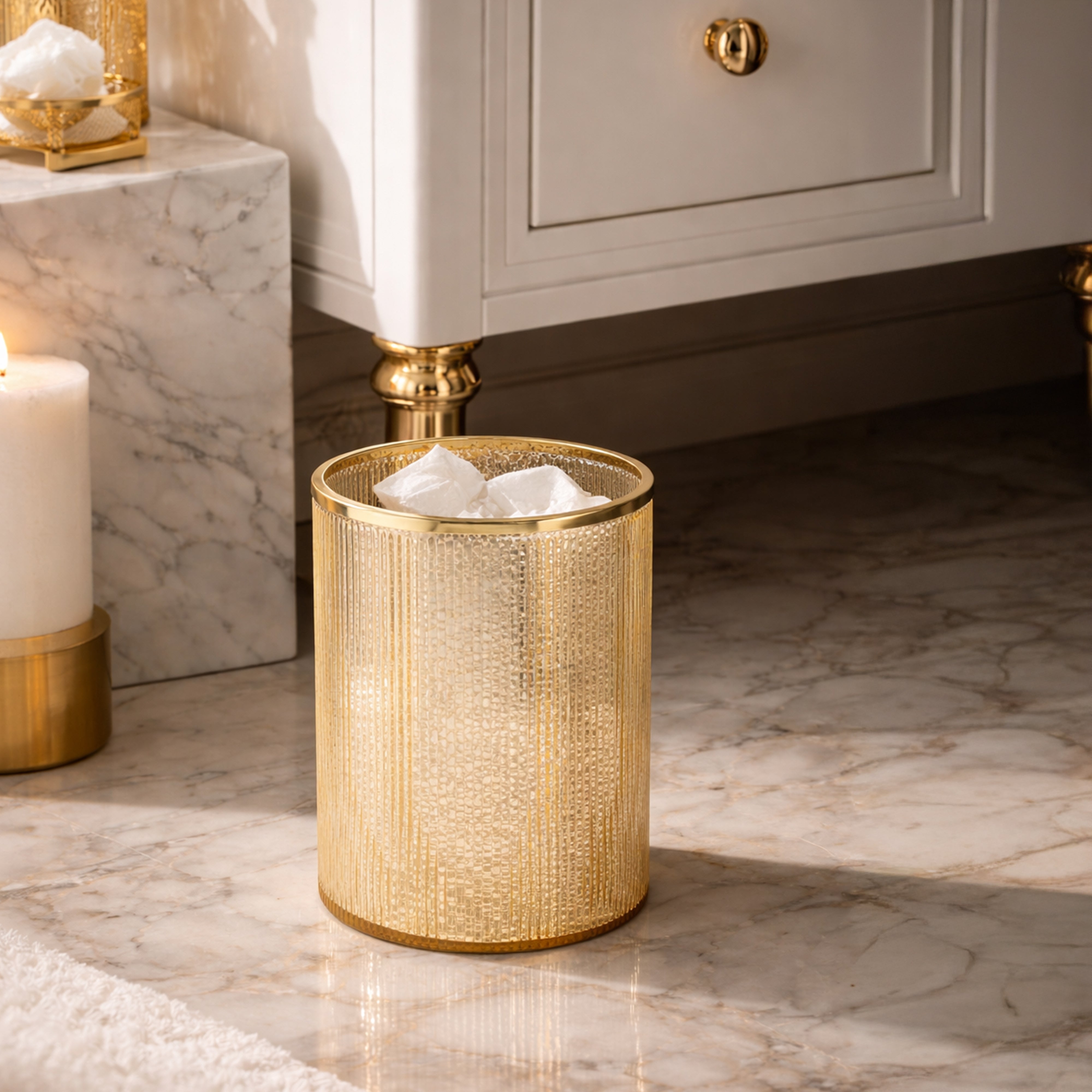 Ridged Gold Wastebin