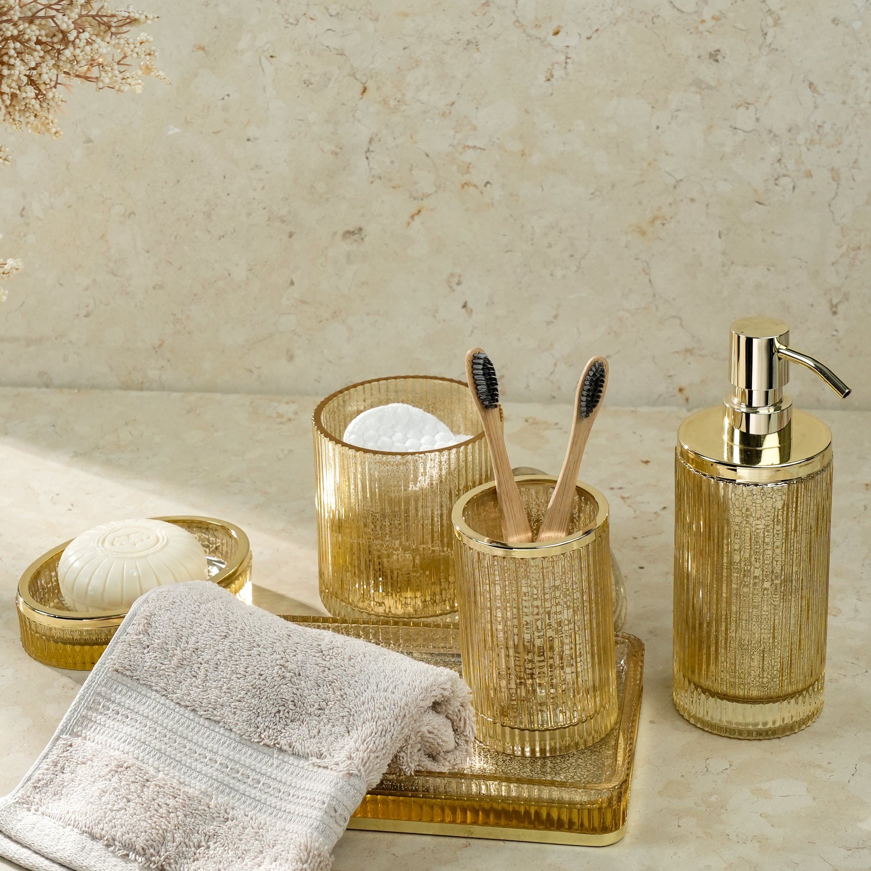 Ridged Gold Cotton Jar