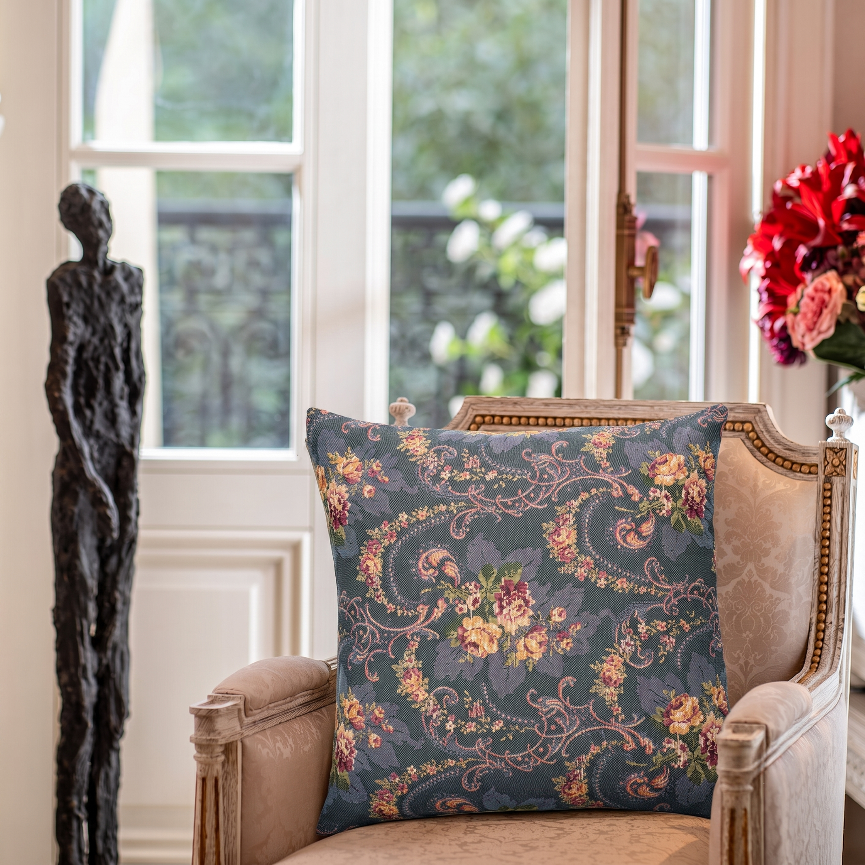 Arabesques And Bouquet Decorative Cushion