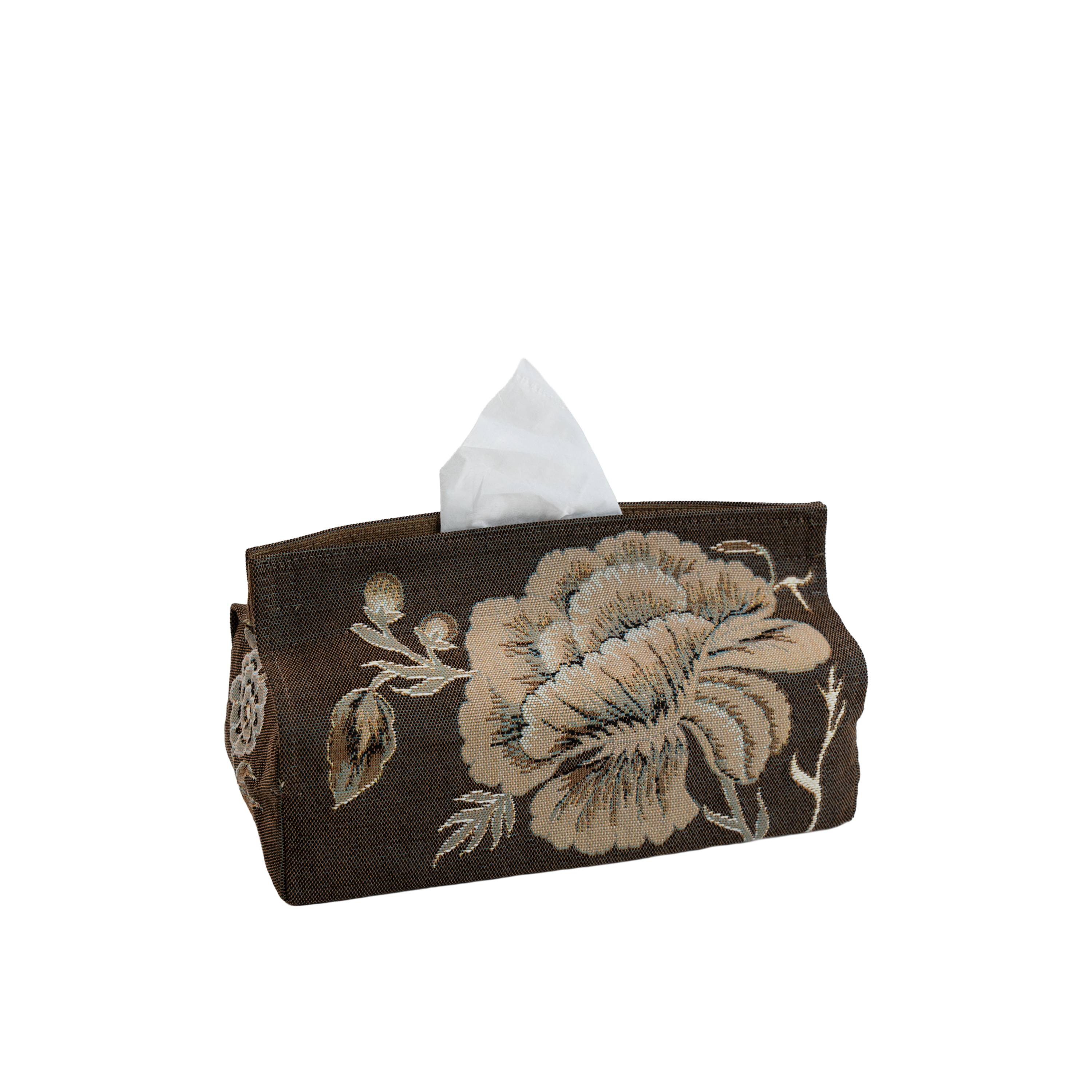 Flowers Tapestry Tissue Box Brown