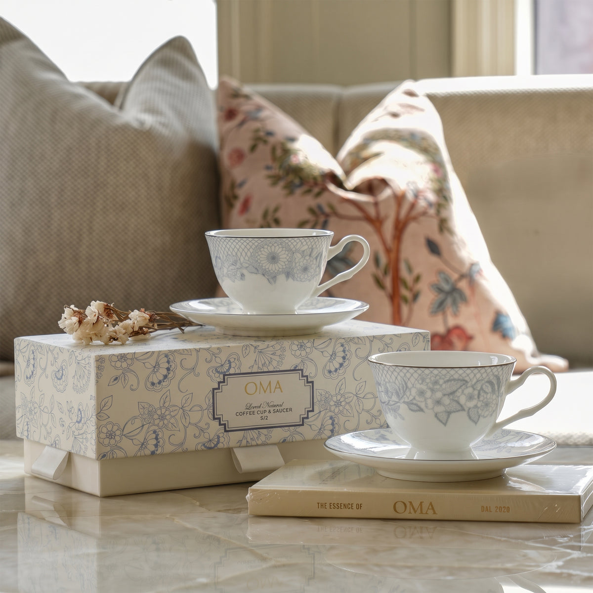 Laced Natural Tea Cup & Saucer S/2