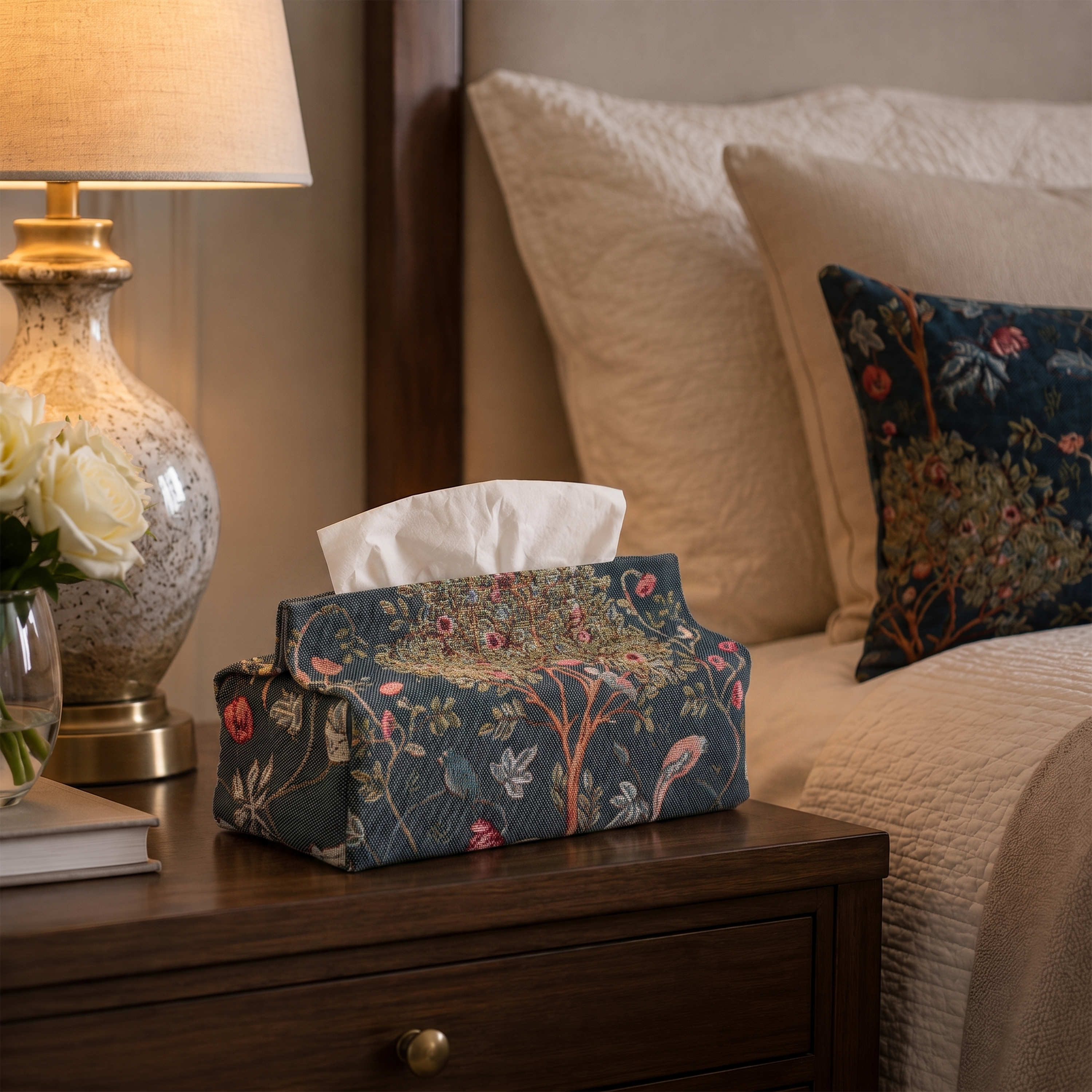 Kelmscott tree Tissue Box Navy