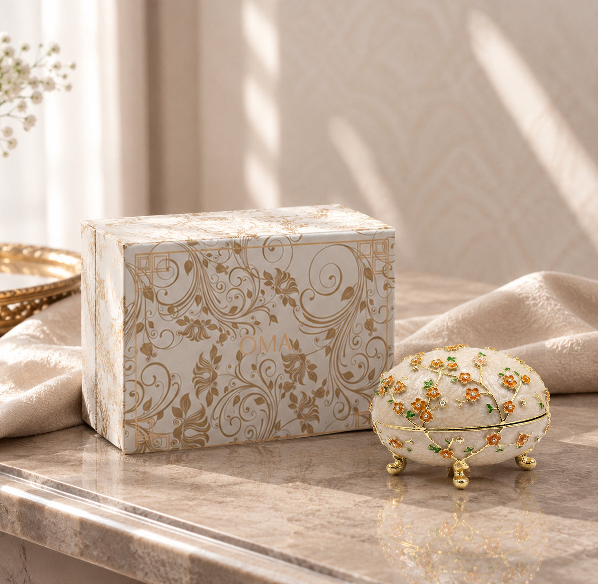 Evaa Floral Trinket Box Beige