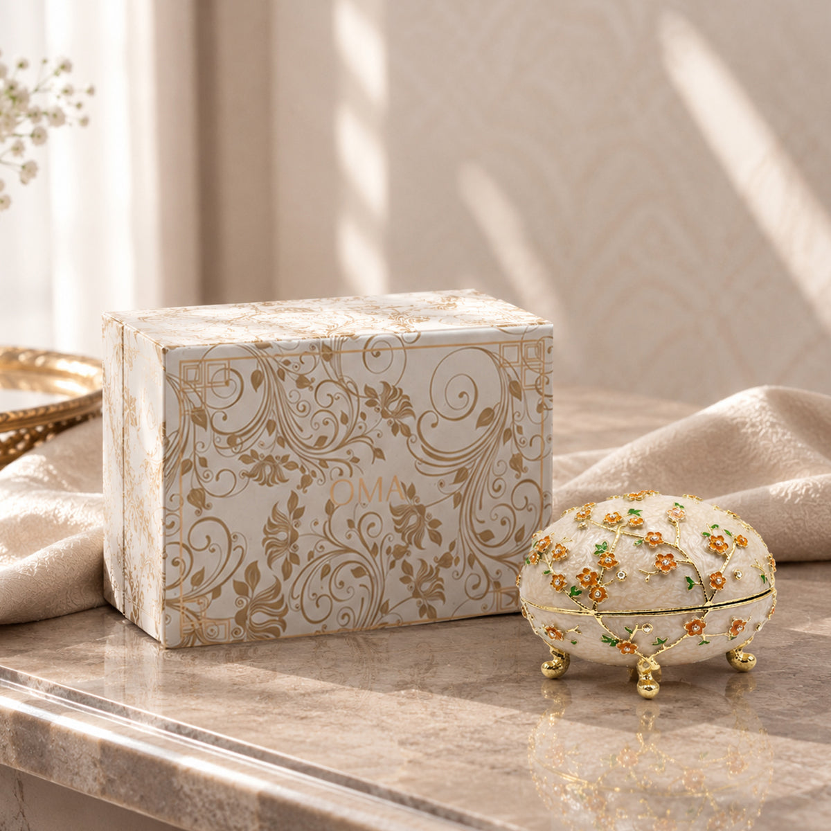Evaa Floral Trinket Box Beige