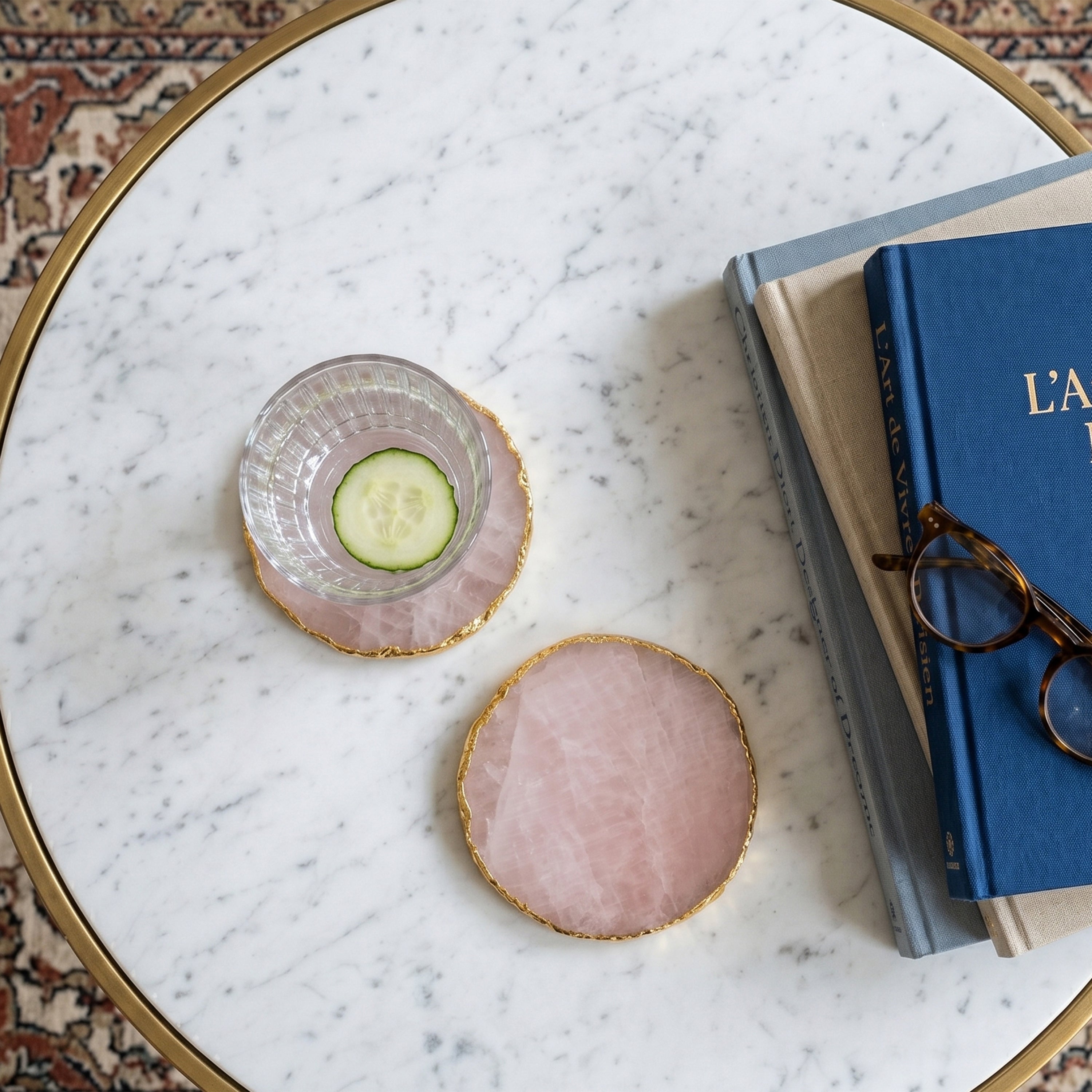 Drip Rose Quartz Coaster S/2