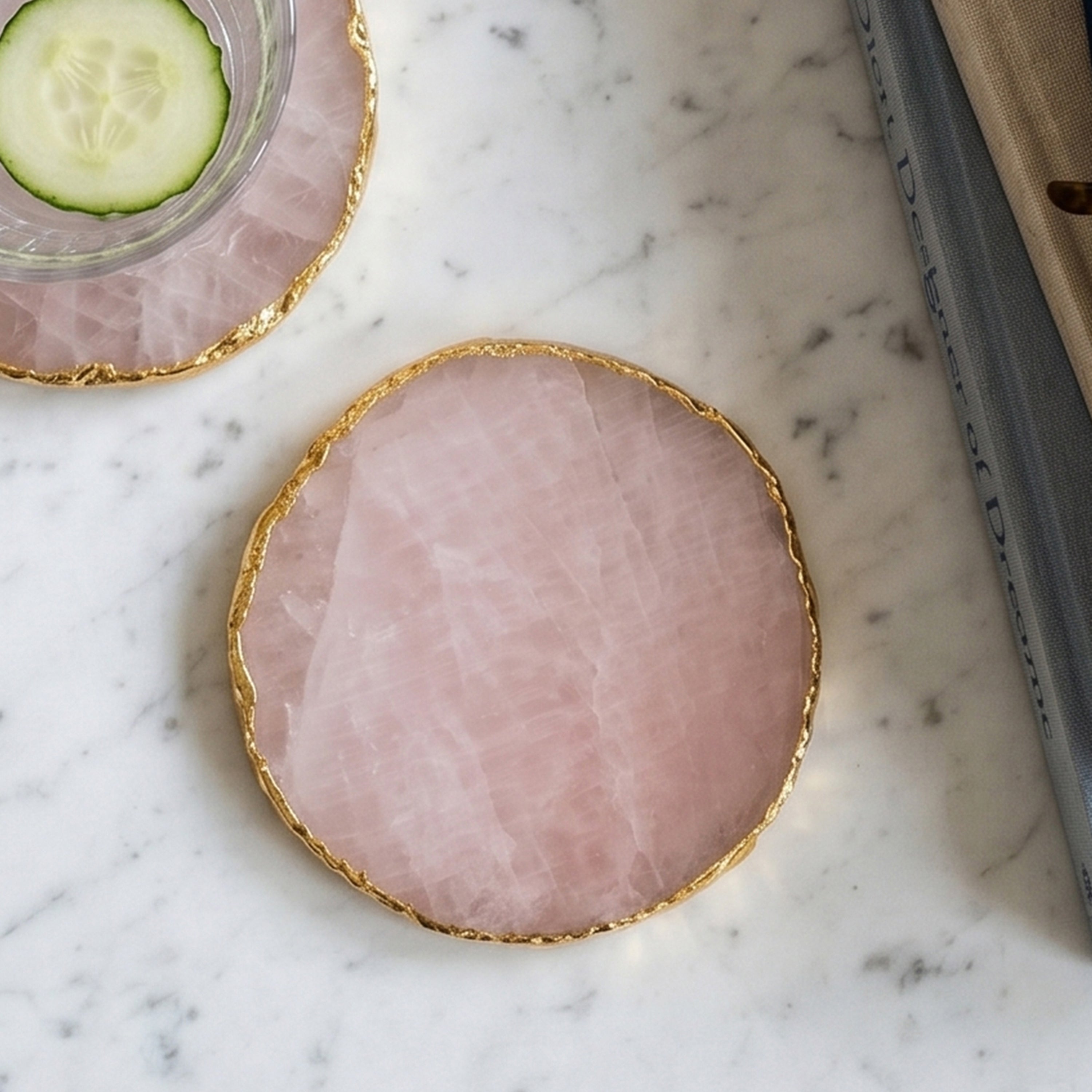 Drip Rose Quartz Coaster S/2
