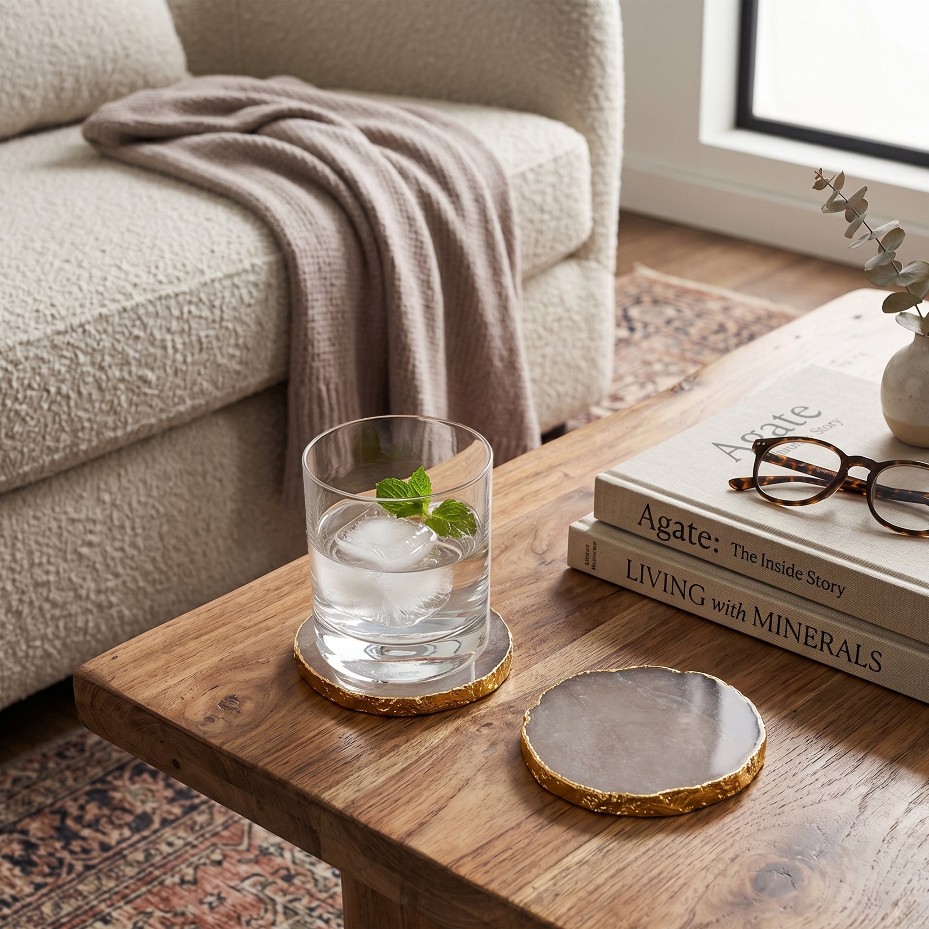 Drip Smoky Quartz Coaster S/2