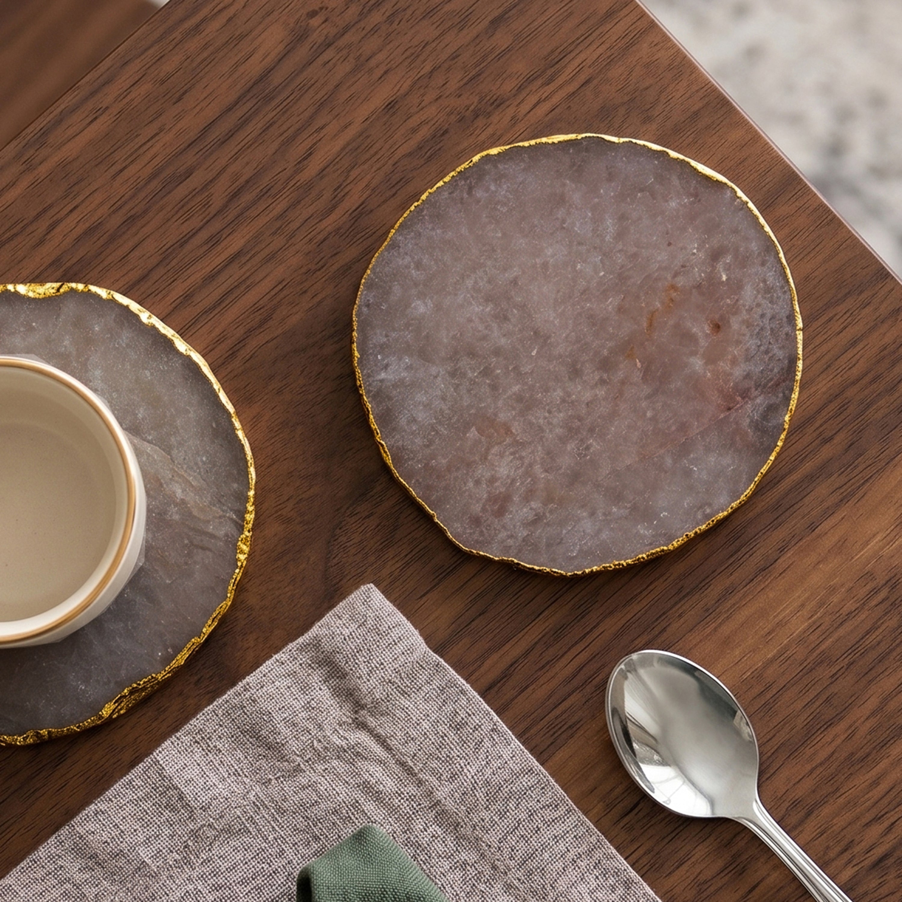 Drip Smoky Quartz Coaster S/2