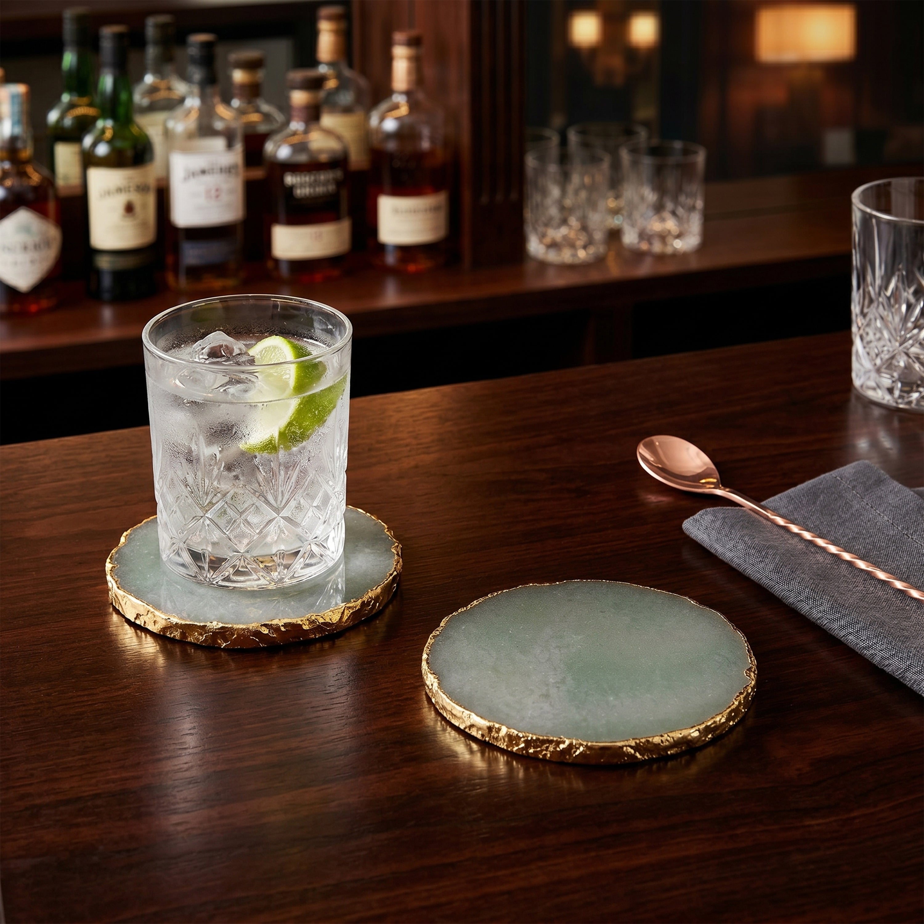Drip Jade Quartz Coaster S/2