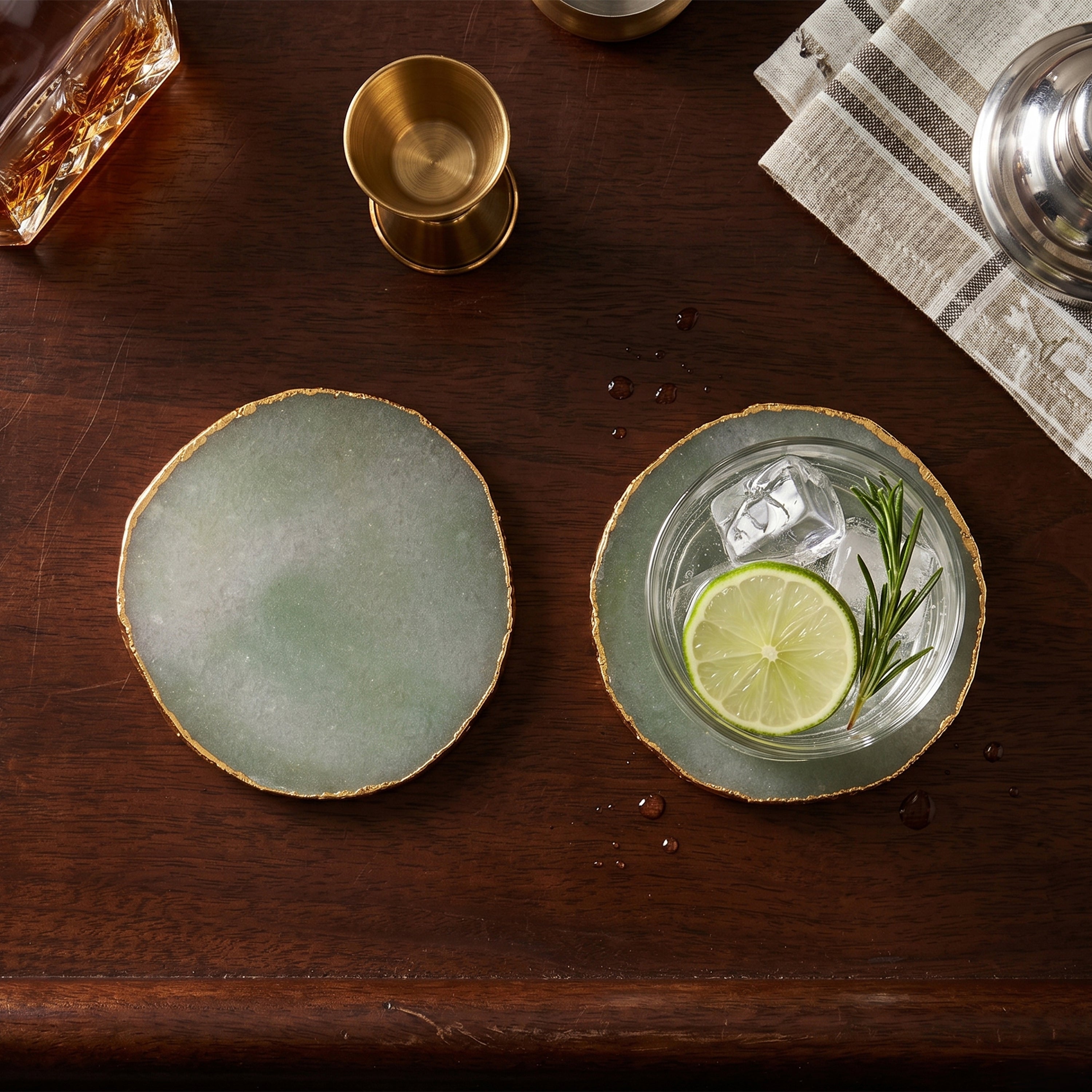 Drip Jade Quartz Coaster S/2