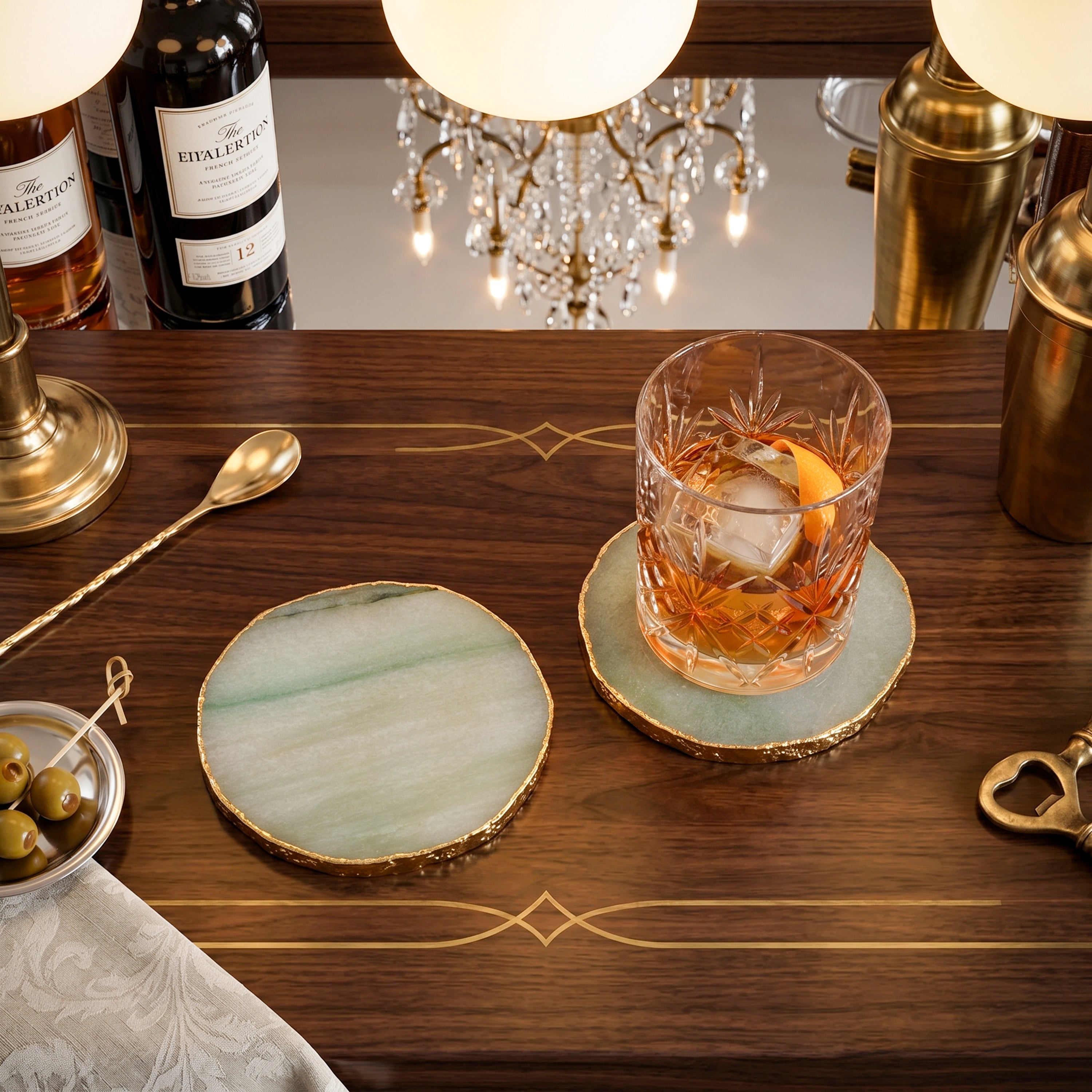 Drip Jade Quartz Coaster S/2