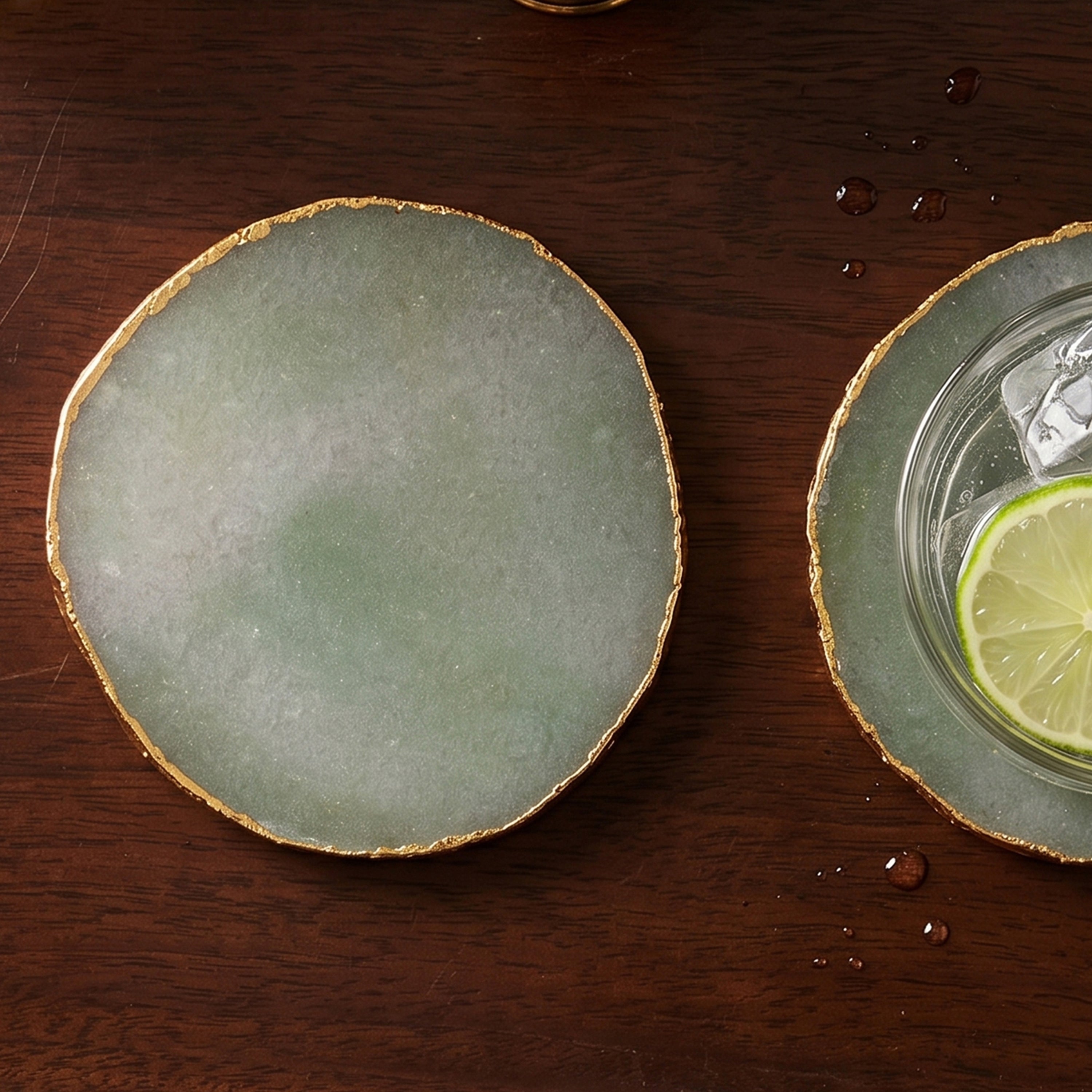 Drip Jade Quartz Coaster S/2
