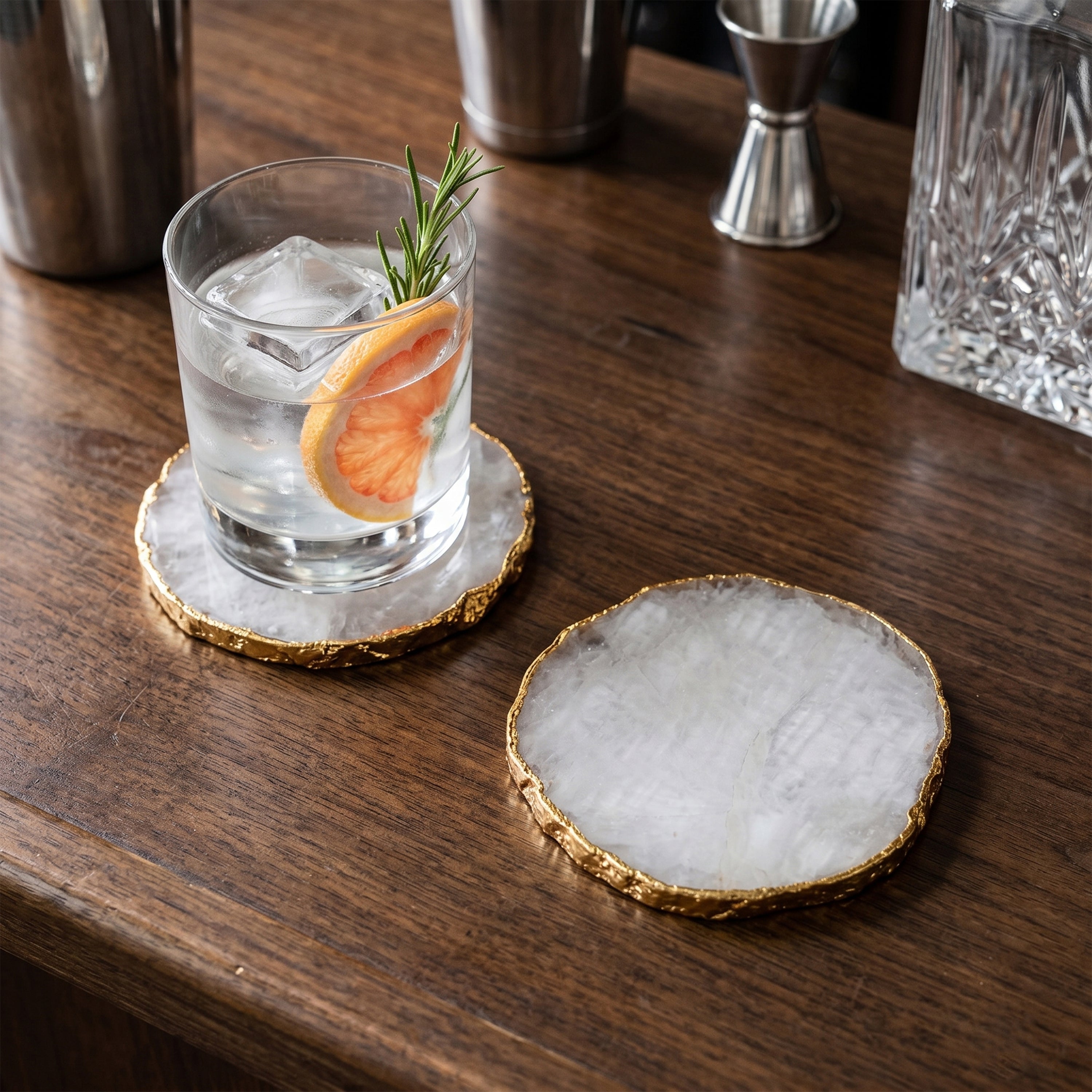 Drip Crystal Quartz Coaster S/2
