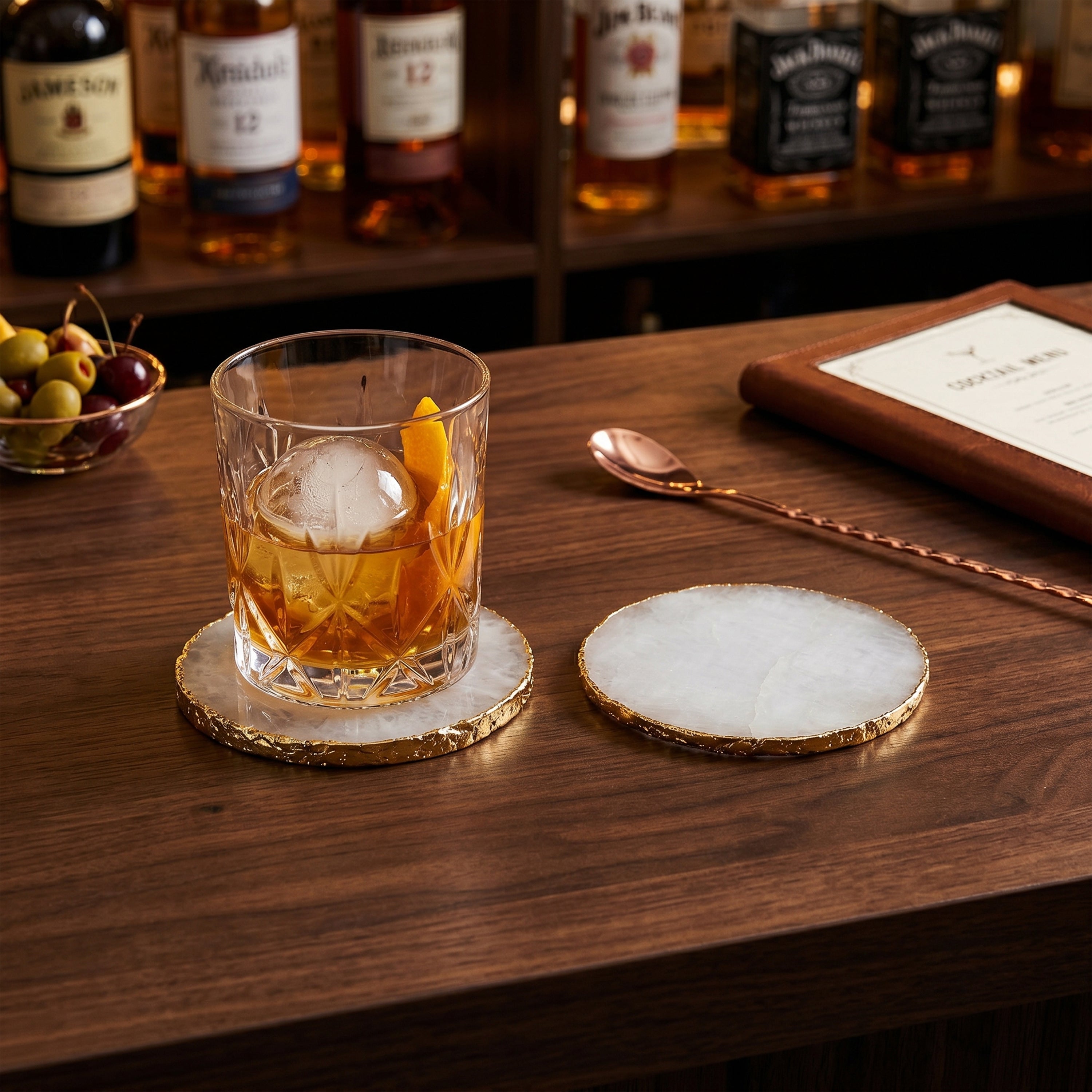 Drip Crystal Quartz Coaster S/2