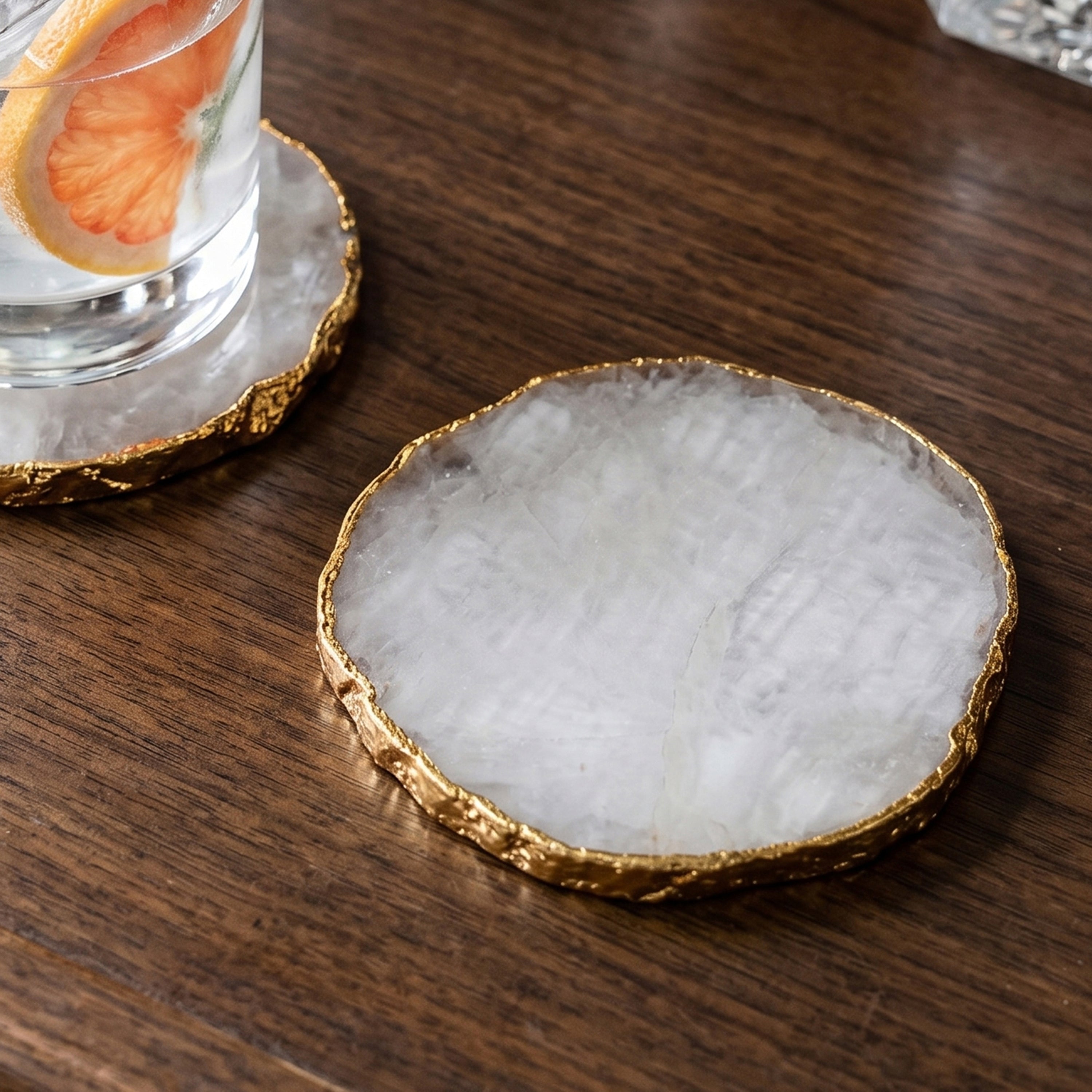 Drip Crystal Quartz Coaster S/2