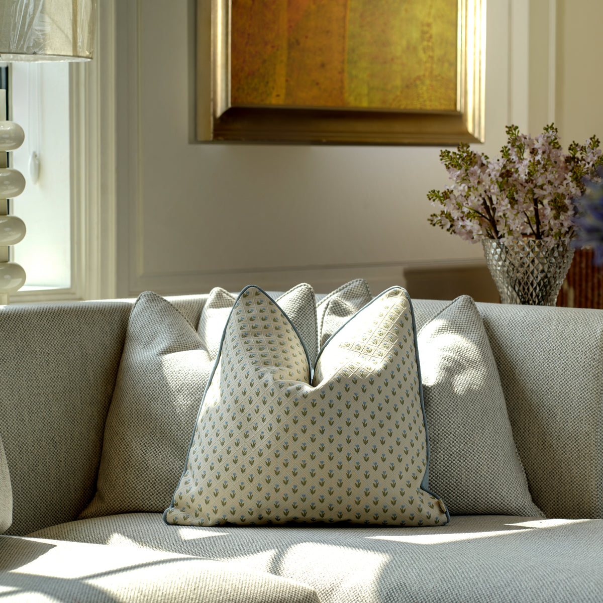 Trellis Jacquard Decorative Cushion Sky Blue