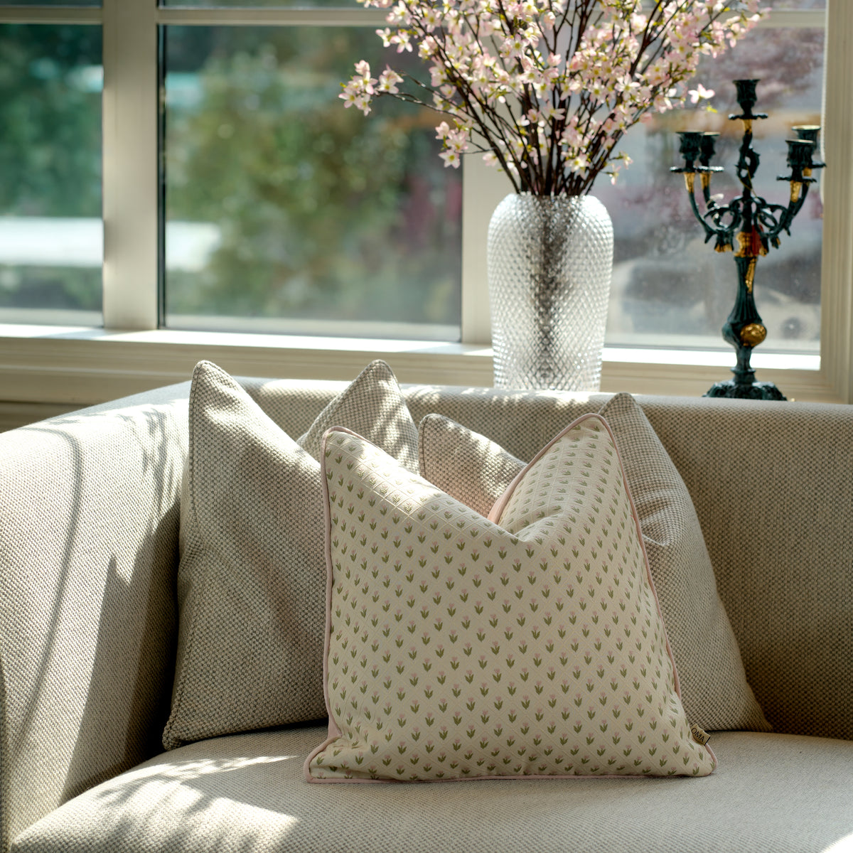 Trellis Jacquard Decorative Cushion Beige