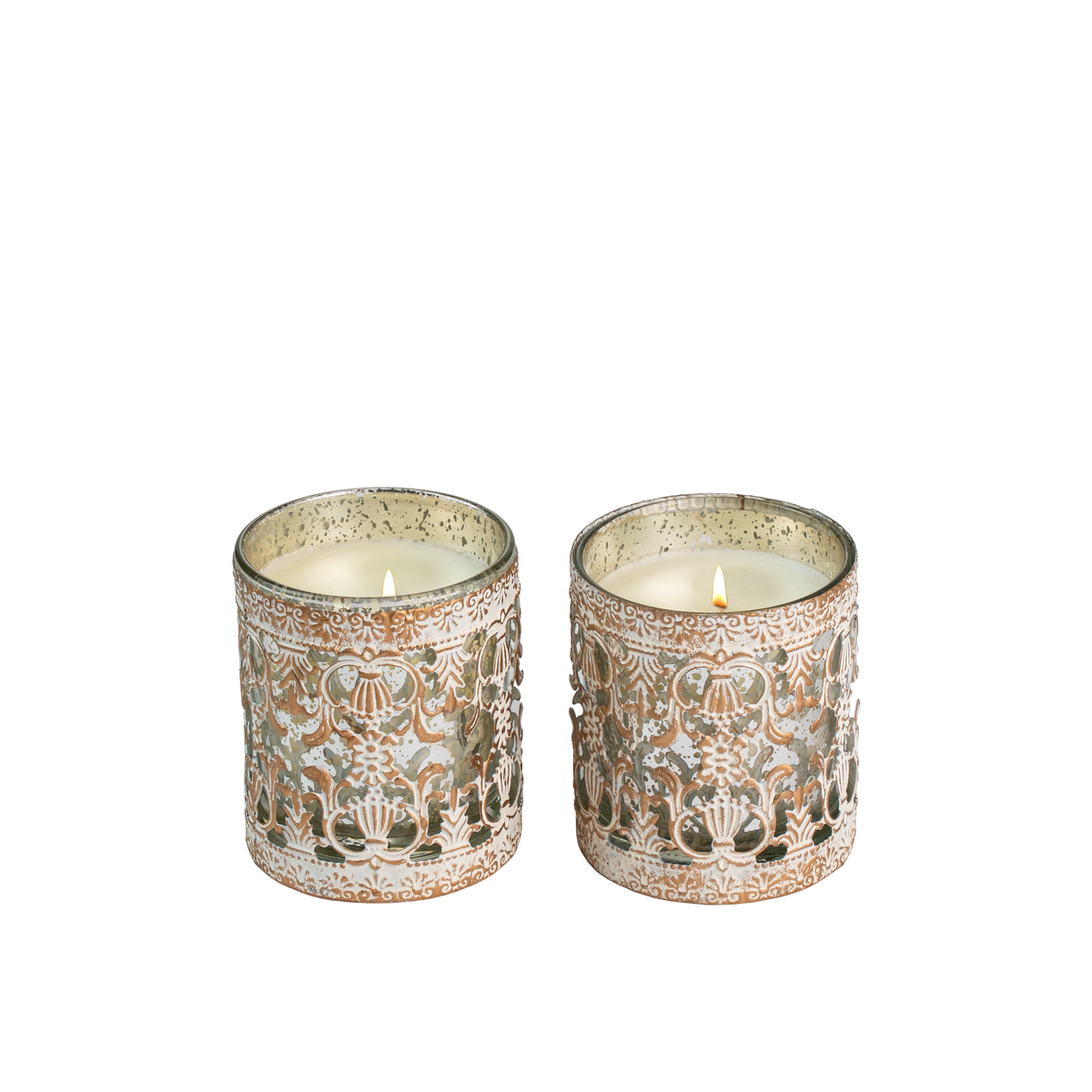 Bezel Rouge Antique white Candle S/2