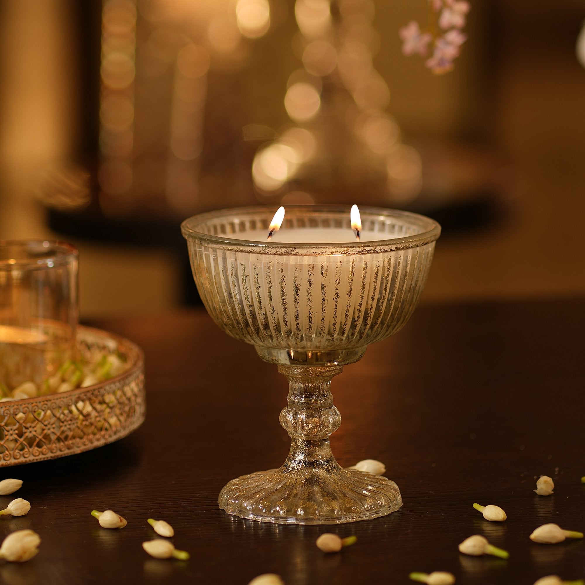 Pedestal Antique Gold T-Light Candle Holder