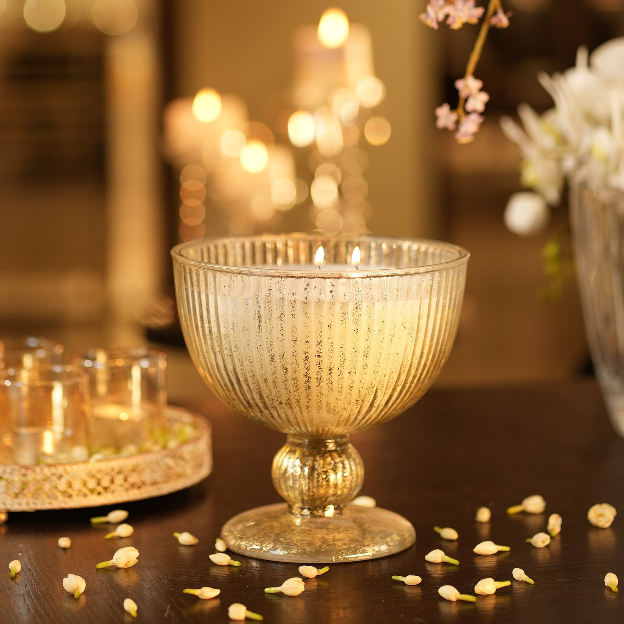Pedestal Antique Gold T-Light Candle Holder