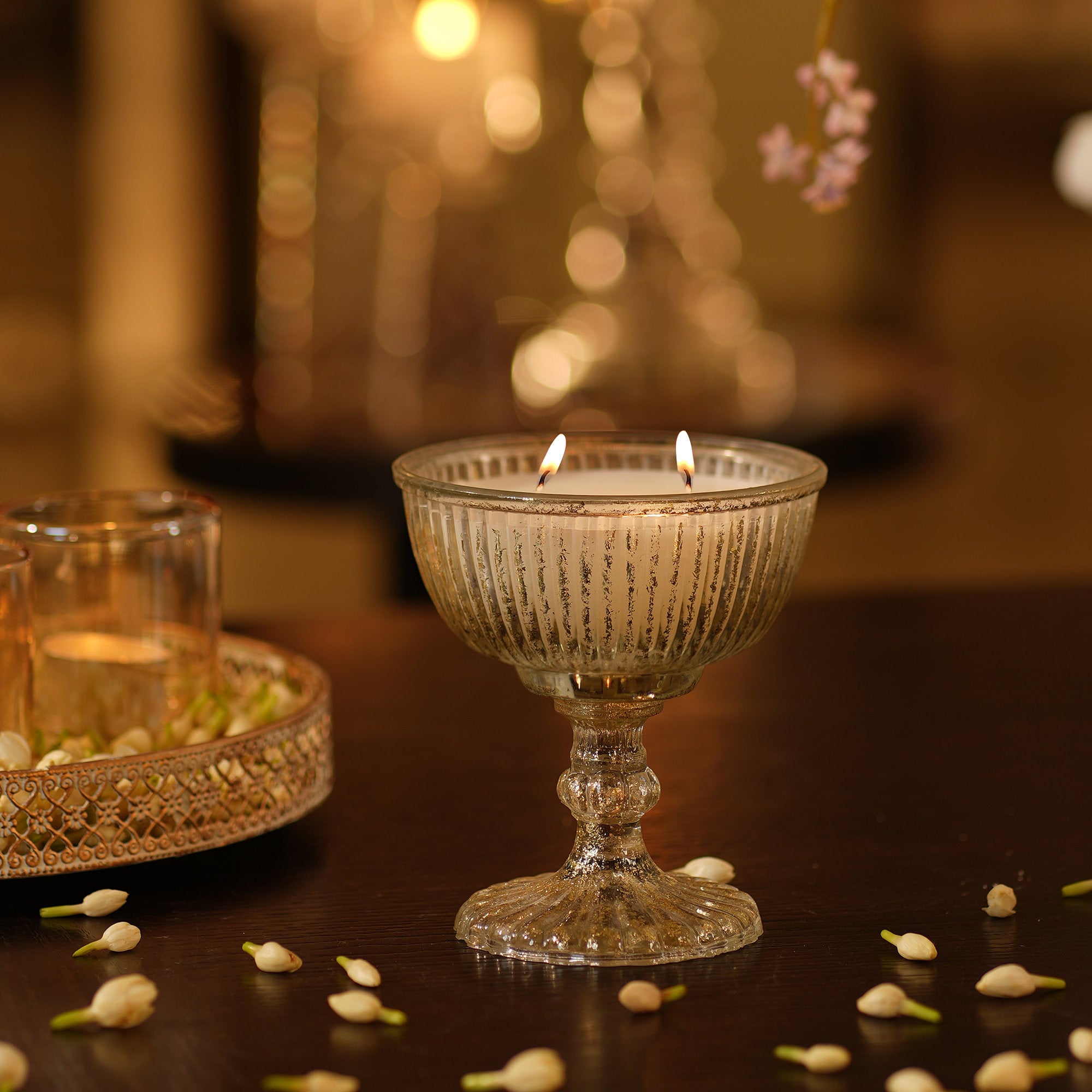 Pedestal Antique Gold T-Light Candle Holder