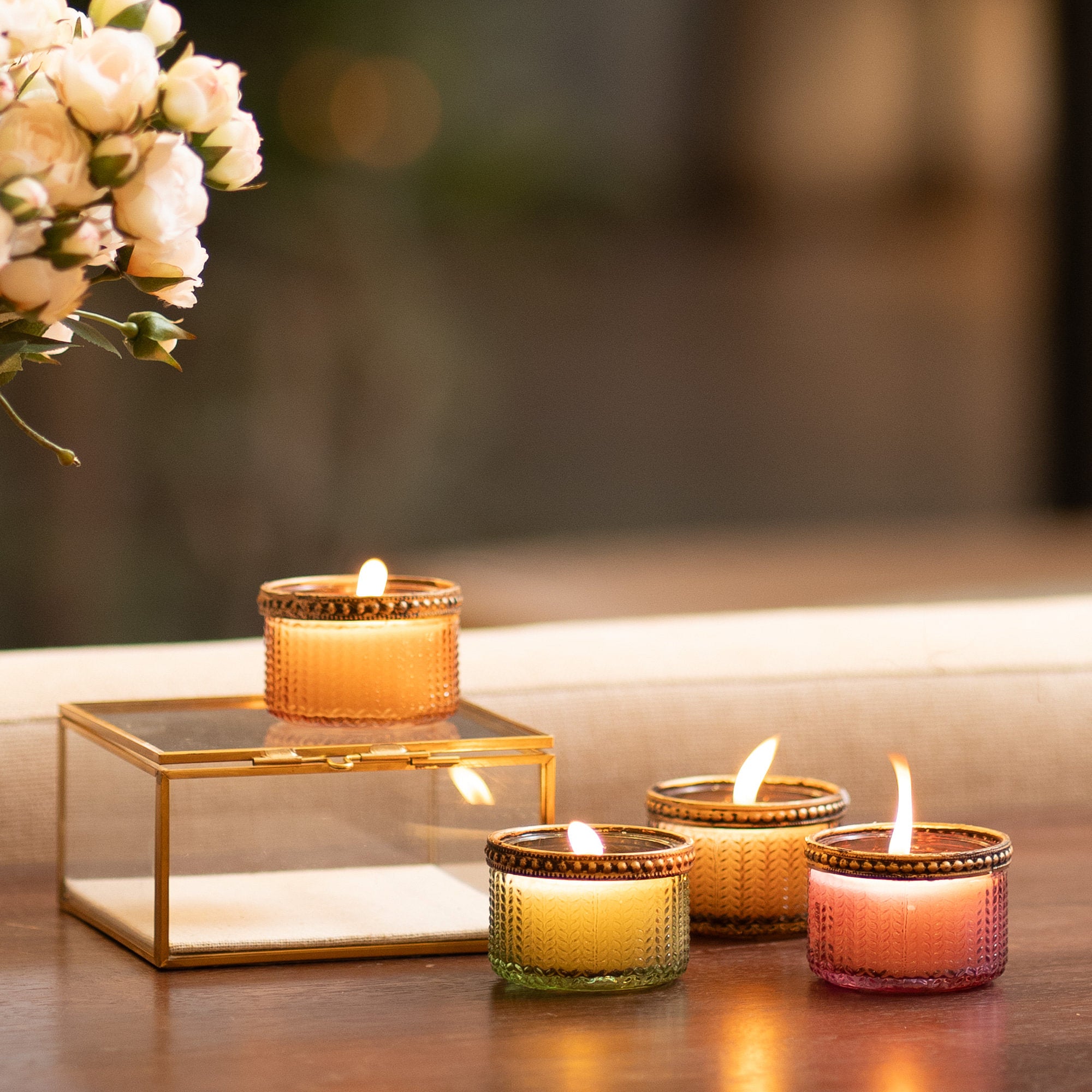 Leather & Leaves Diya Scented Candle S/4