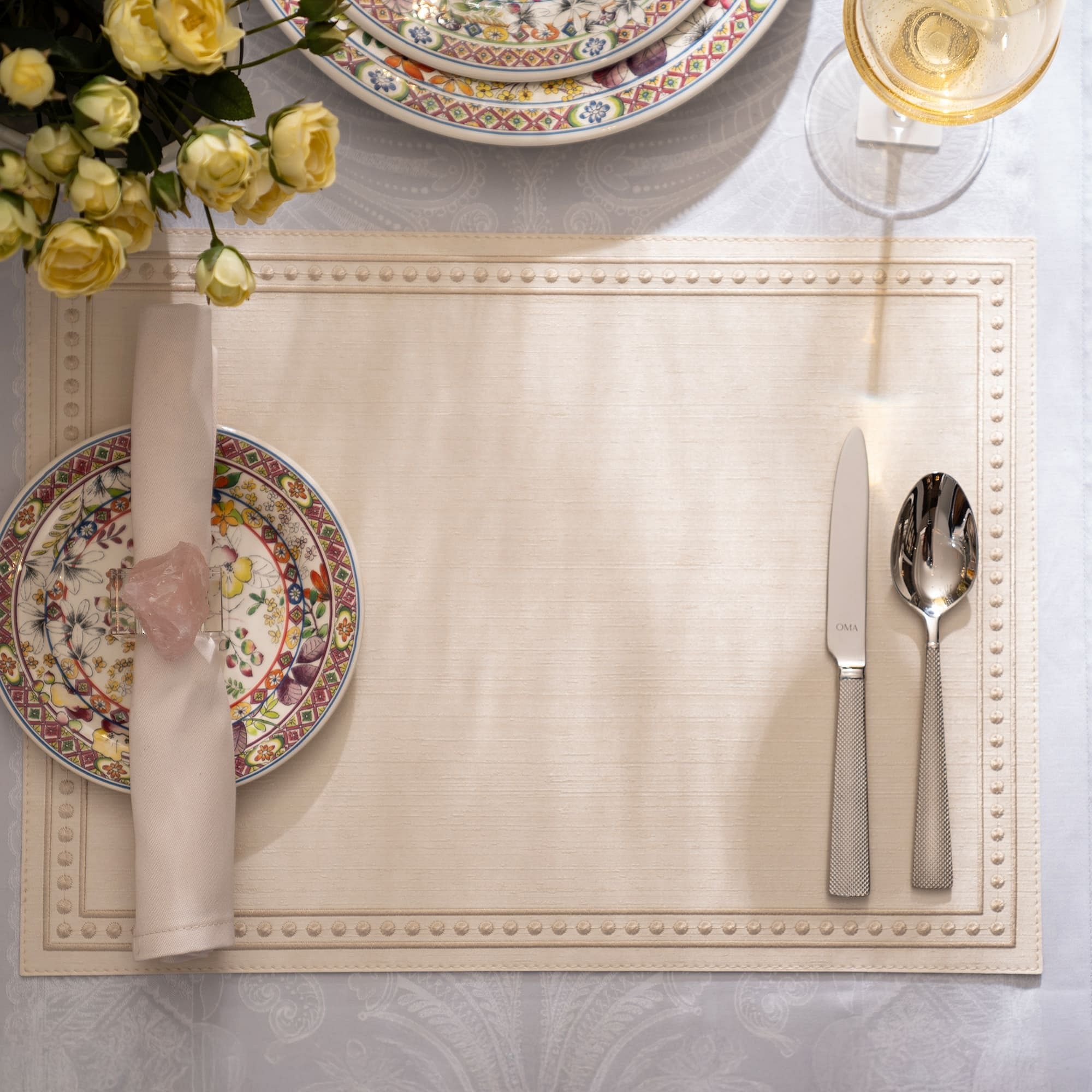 Silk Line Dot Embroided Placemat
